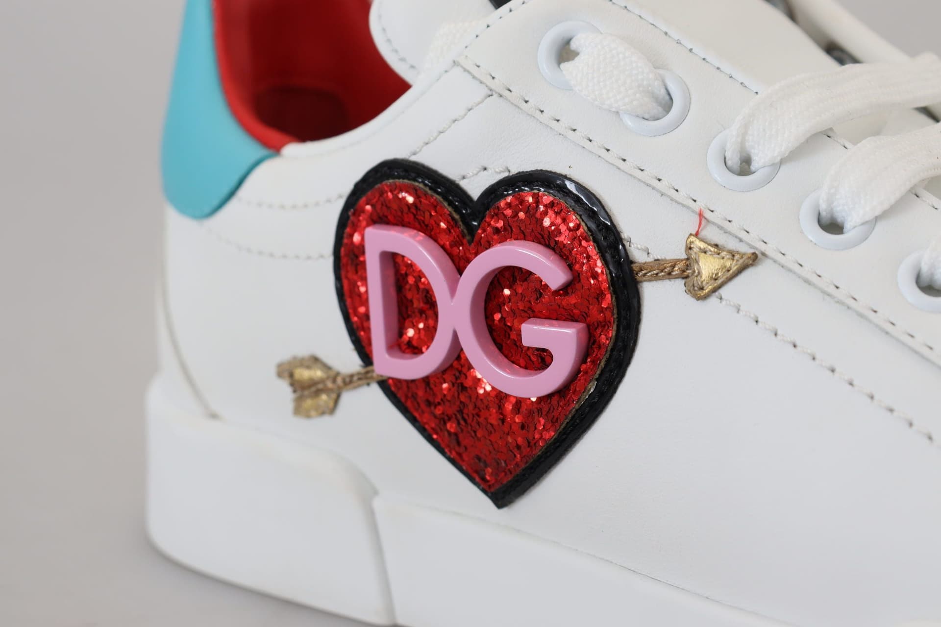 Dolce & Gabbana White Leather Sneaker Portofino Logo Heart Shoes - 8