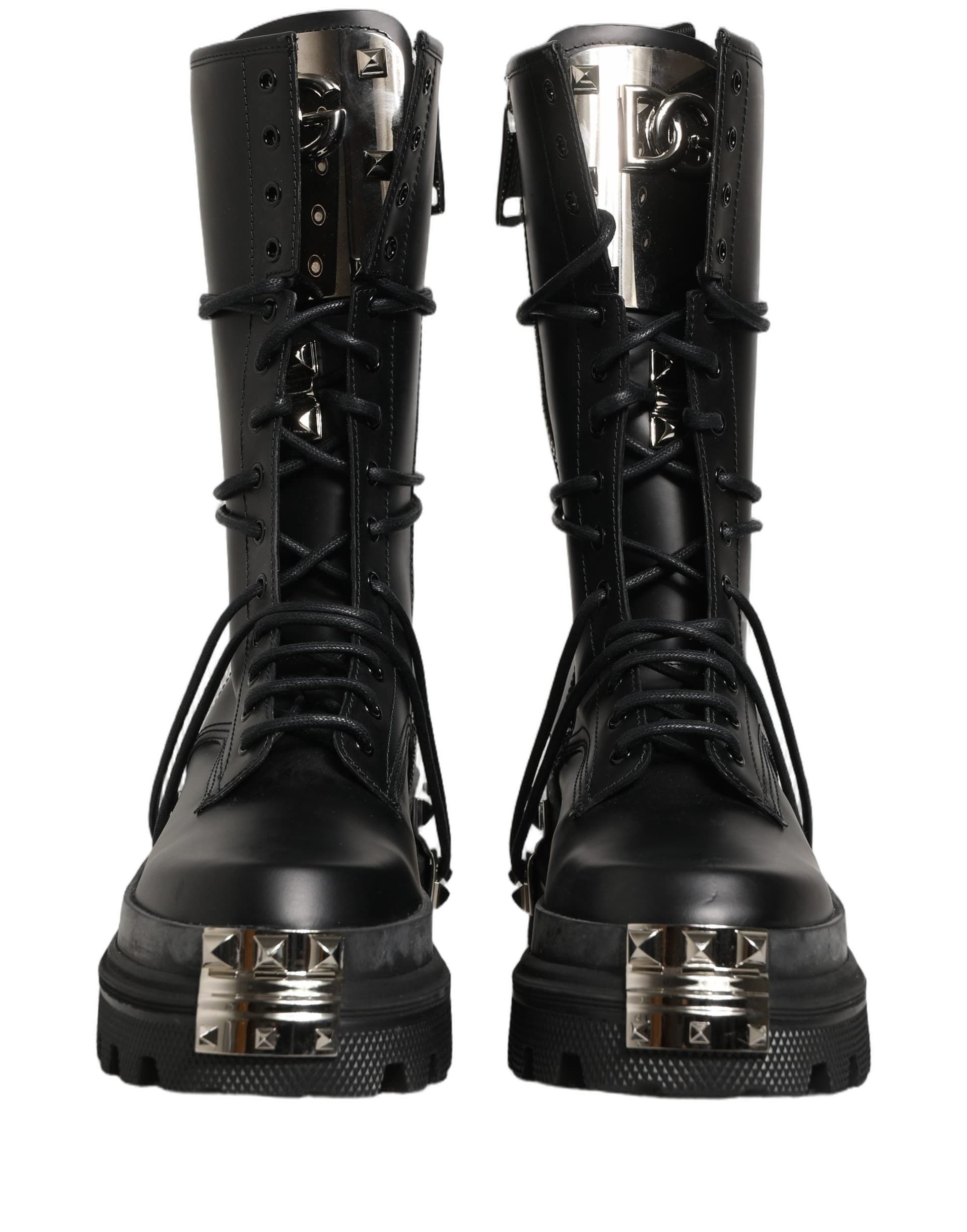 Dolce & Gabbana Black Stud Platform Combat High Boots Shoes - 2