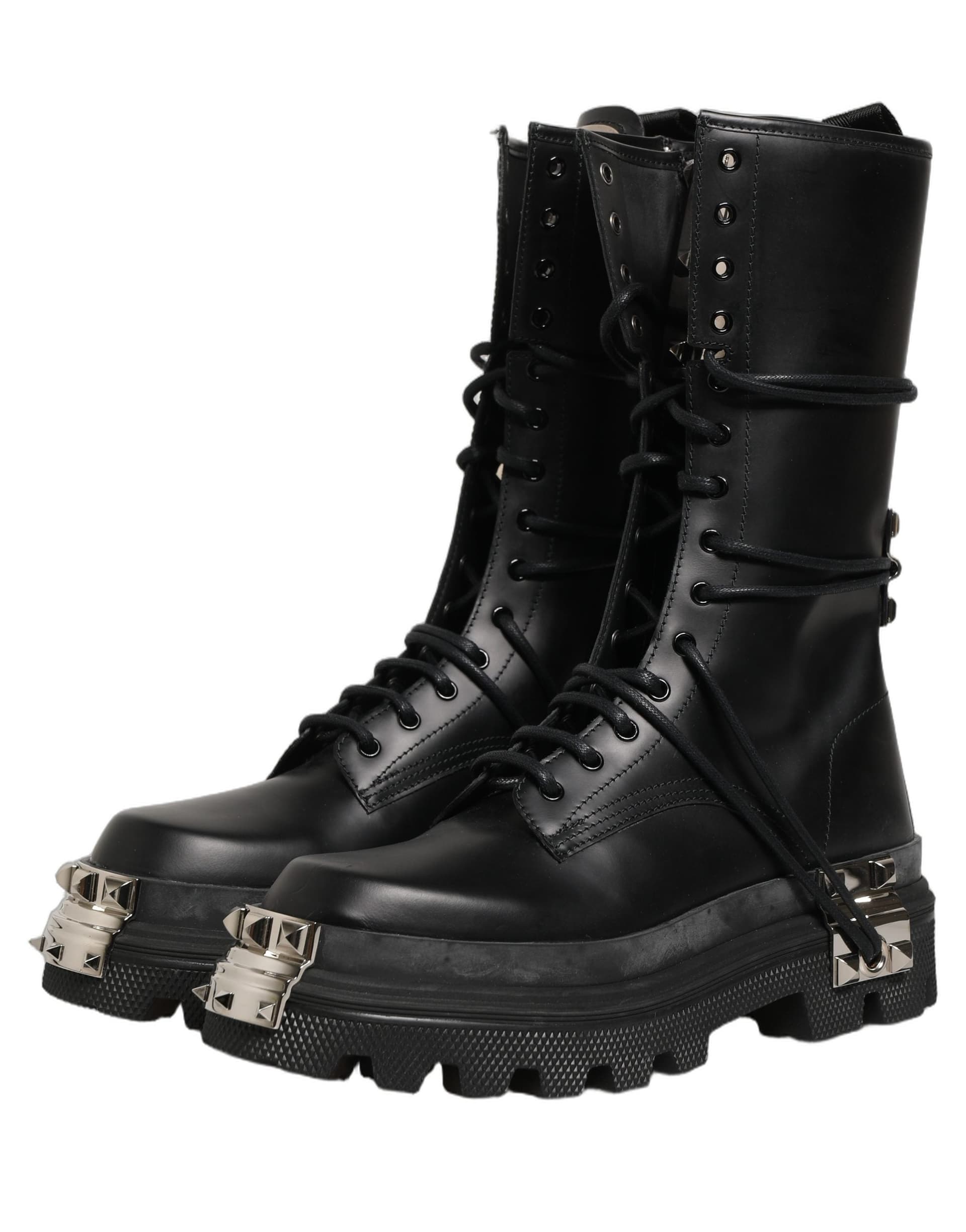 Dolce & Gabbana Black Stud Platform Combat High Boots Shoes - 4