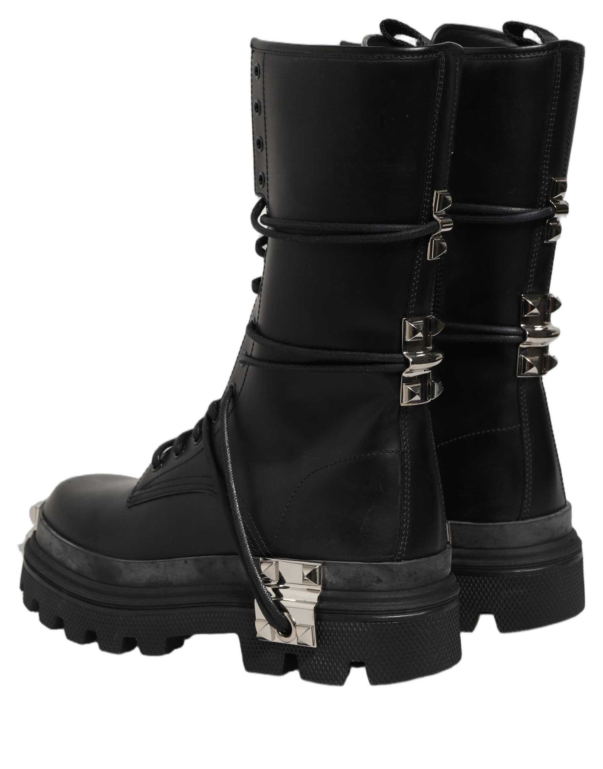 Dolce & Gabbana Black Stud Platform Combat High Boots Shoes - 6