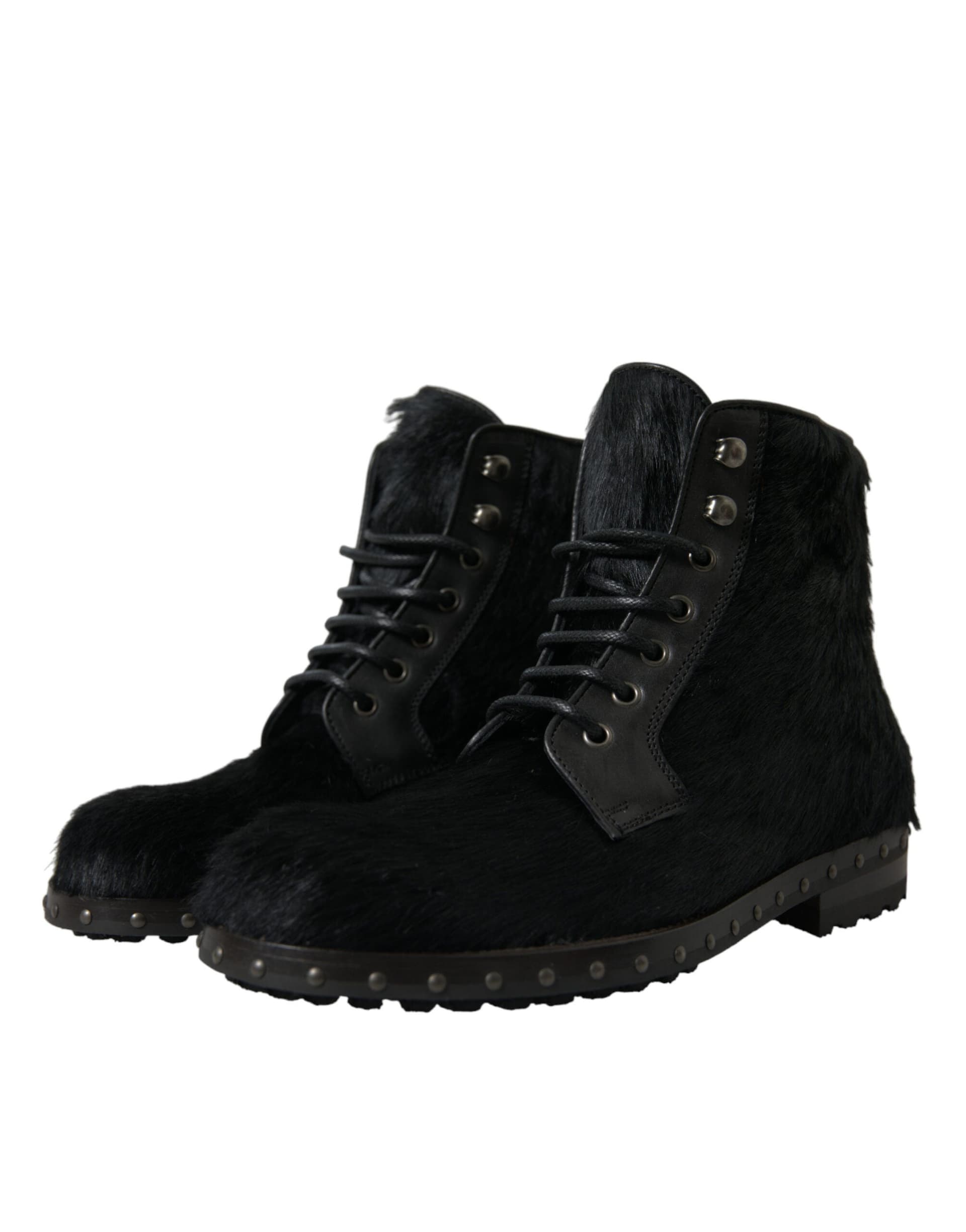 Dolce & Gabbana Black Pony Style Leather Mid Calf Boots Shoes - 2