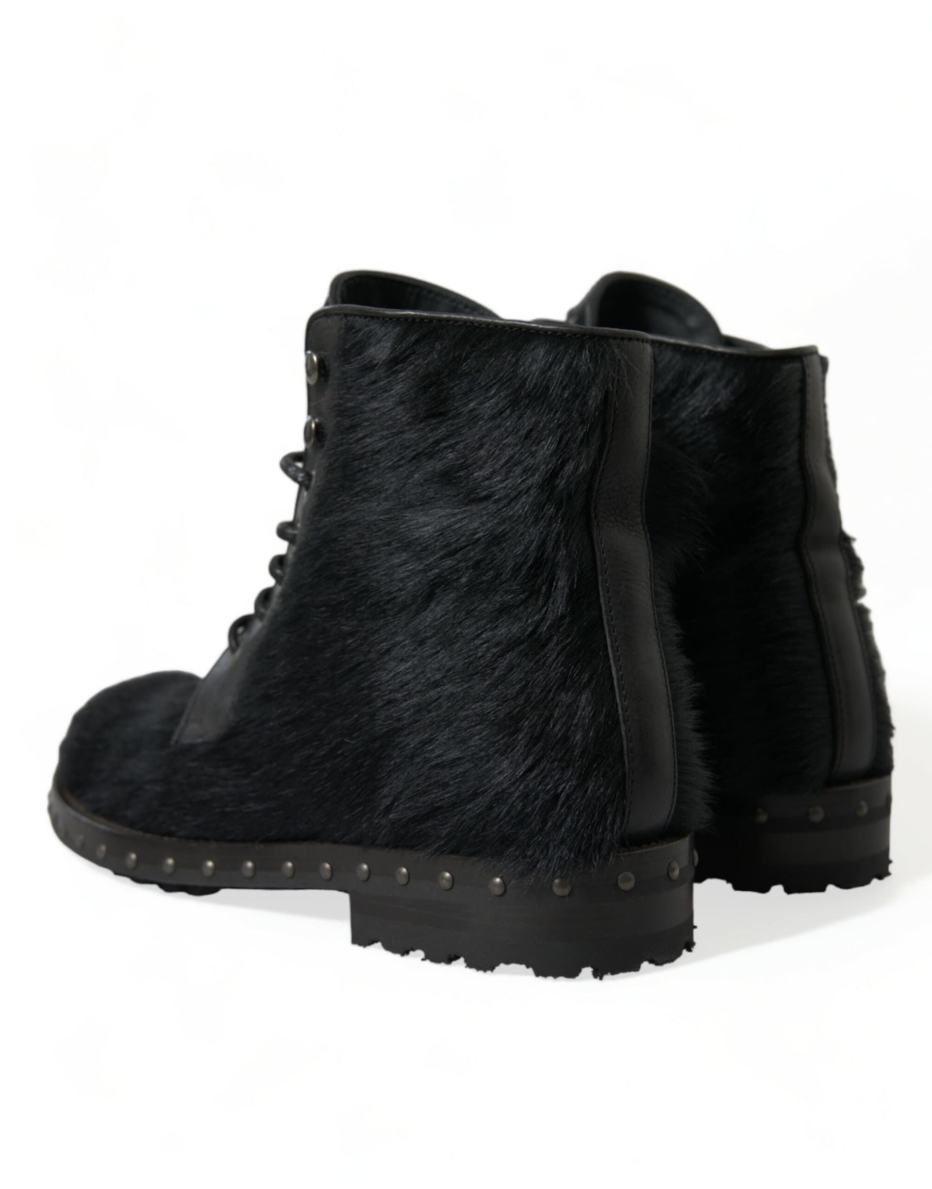 Dolce & Gabbana Black Pony Style Leather Mid Calf Boots Shoes - 3