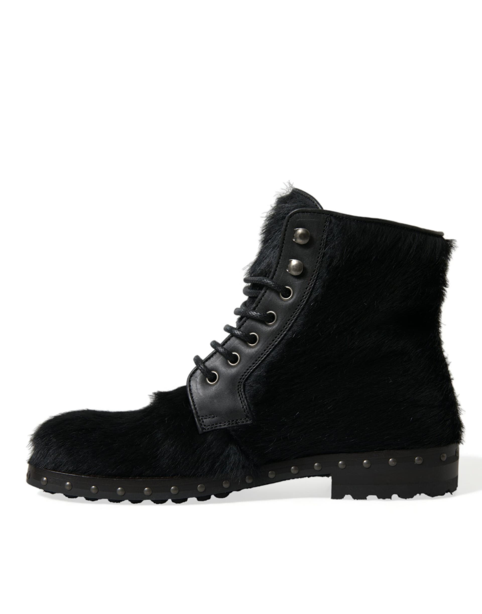 Dolce & Gabbana Black Pony Style Leather Mid Calf Boots Shoes - 4