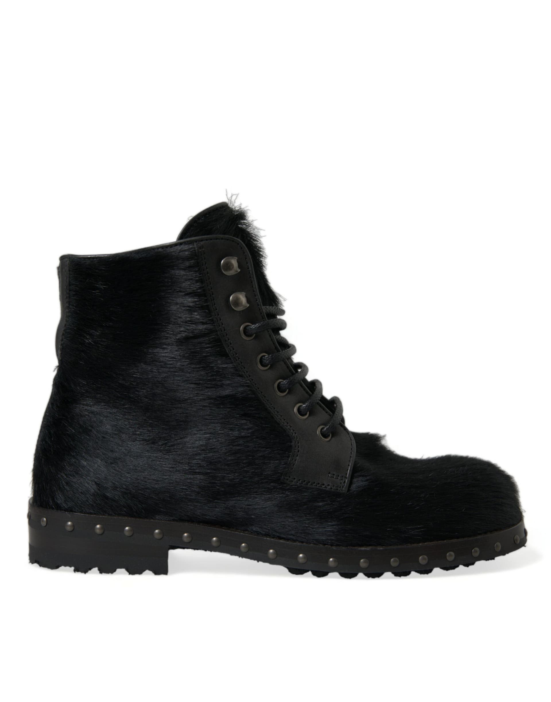 Dolce & Gabbana Black Pony Style Leather Mid Calf Boots Shoes - 5