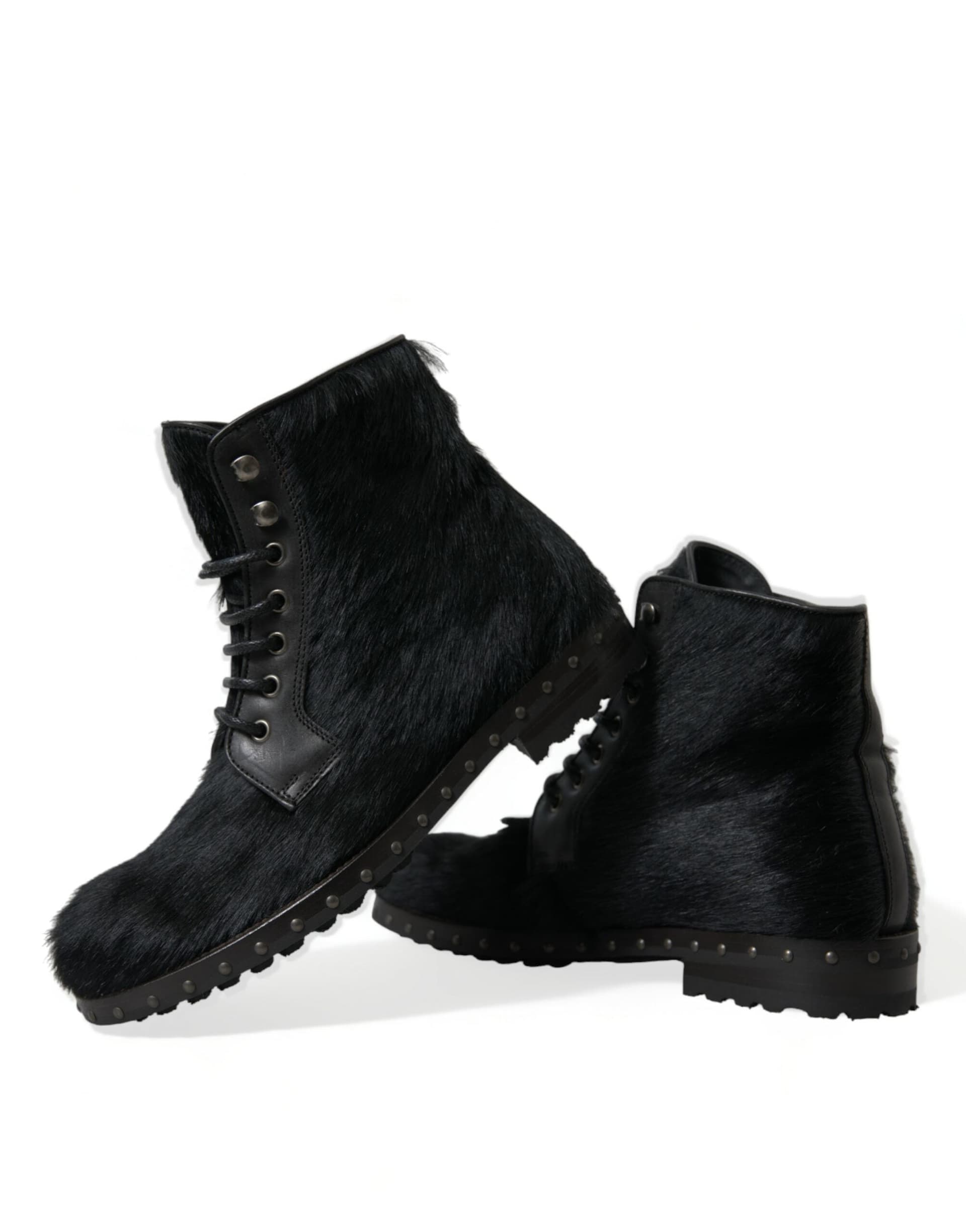 Dolce & Gabbana Black Pony Style Leather Mid Calf Boots Shoes - 7