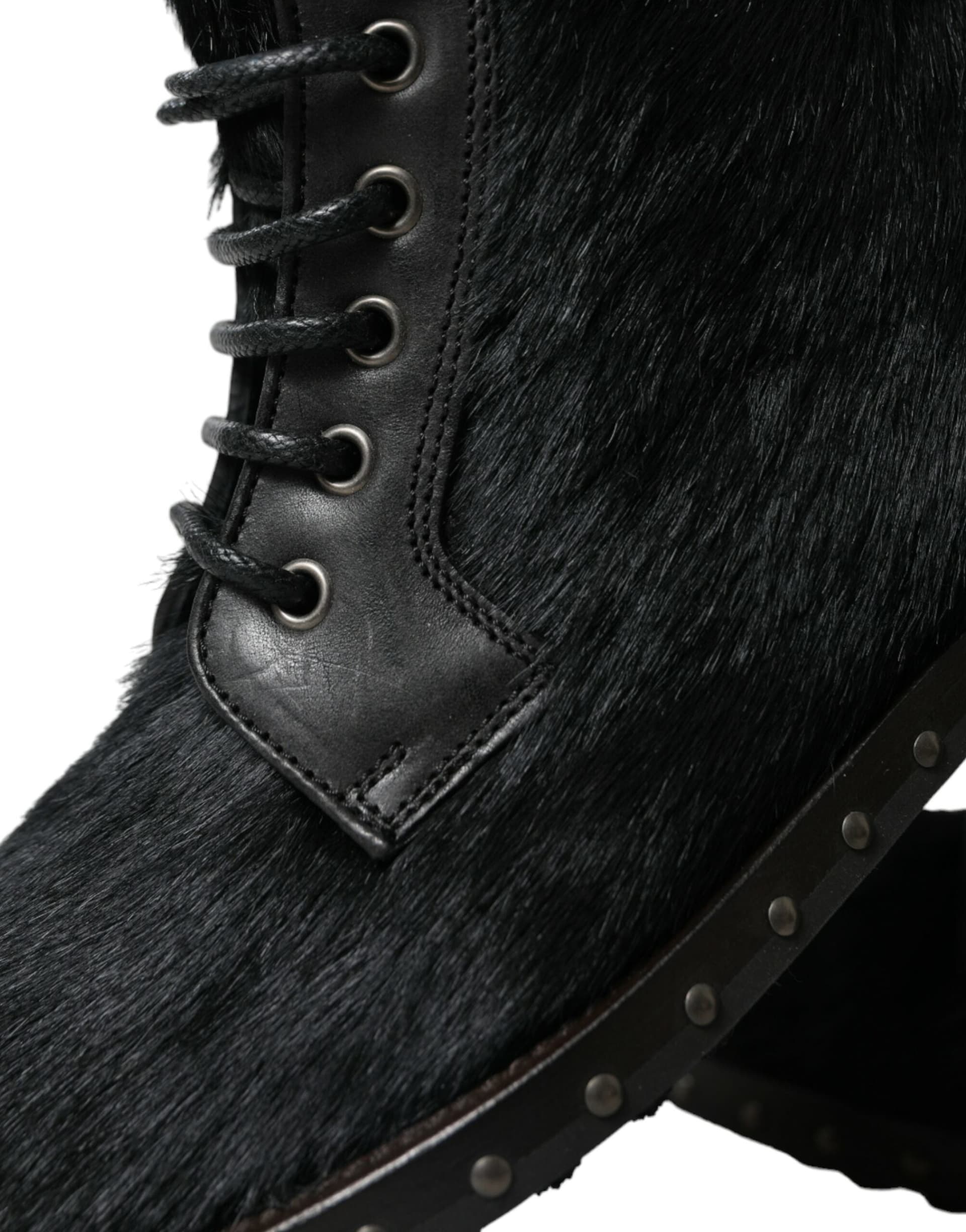 Dolce & Gabbana Black Pony Style Leather Mid Calf Boots Shoes - 8