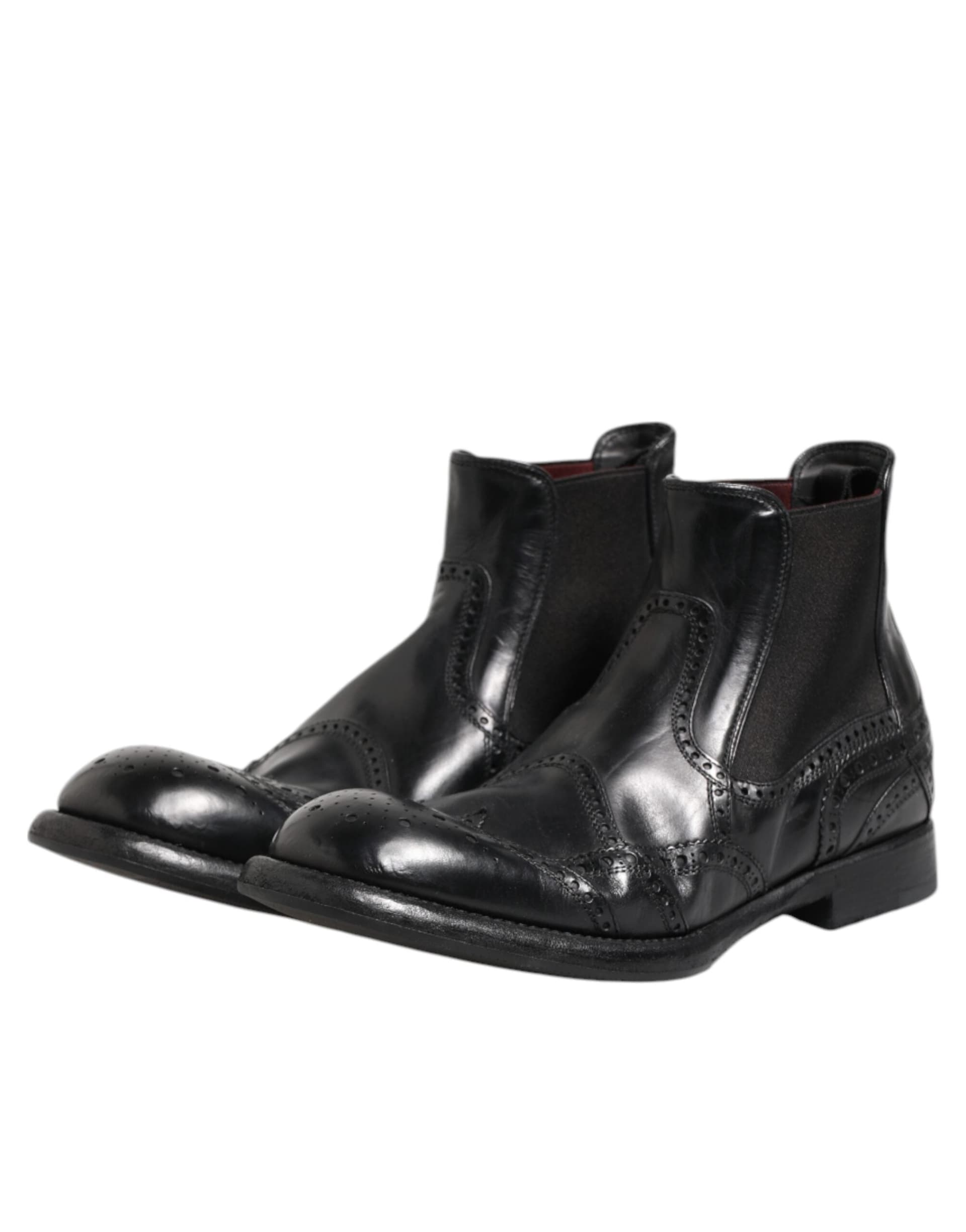 Dolce & Gabbana Black Leather Ankle Boots Slip On Shoes - 3