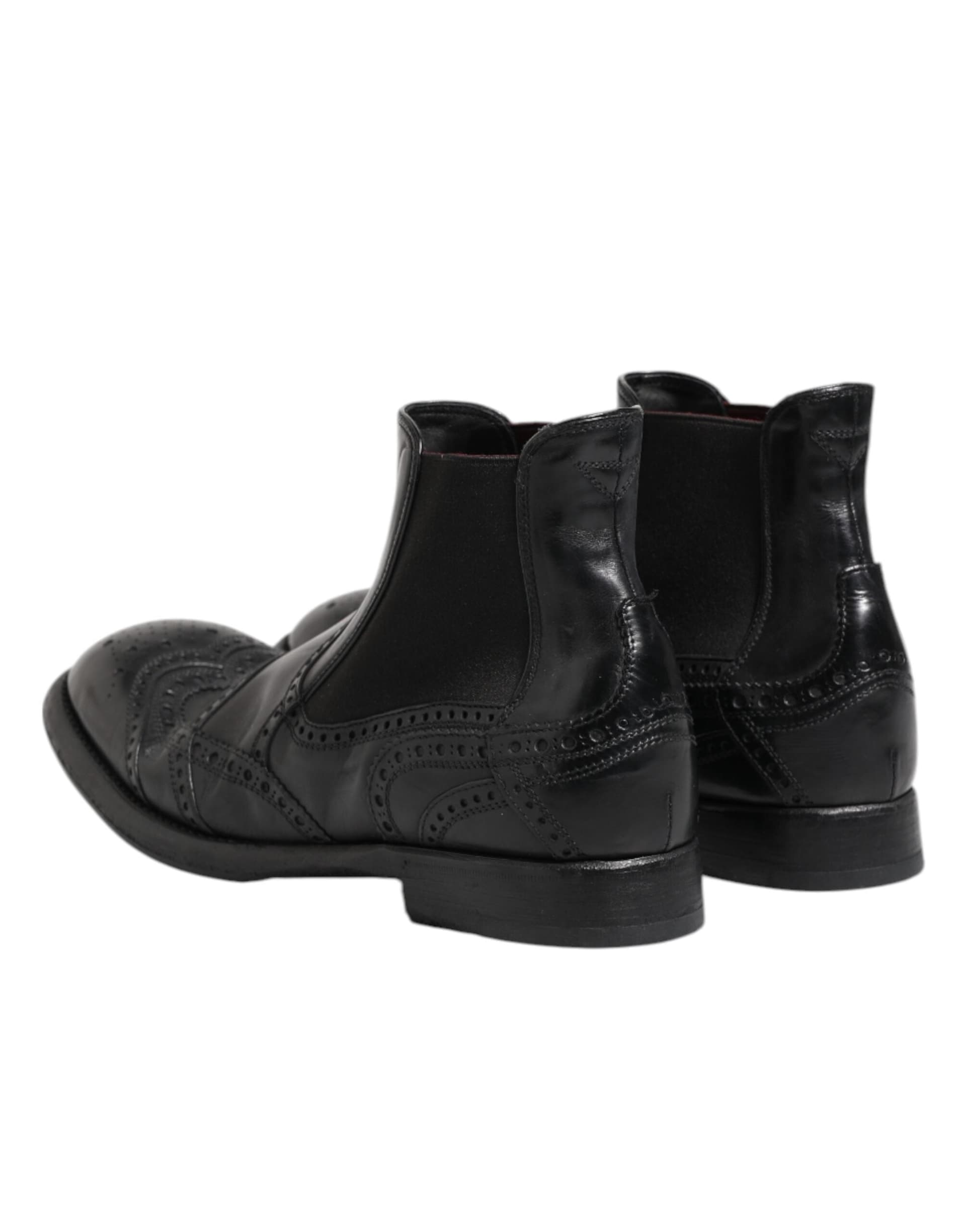 Dolce & Gabbana Black Leather Ankle Boots Slip On Shoes - 4
