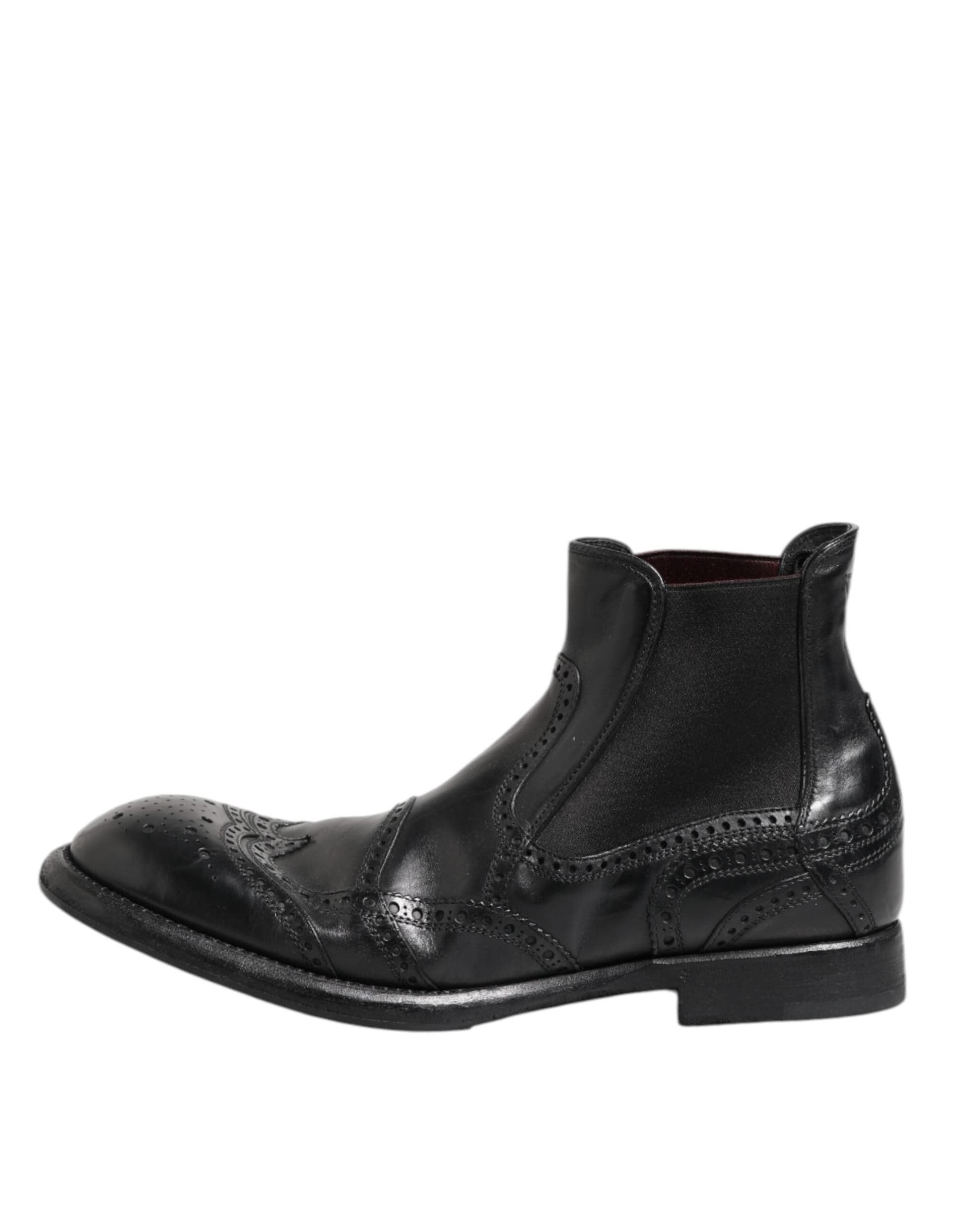 Dolce & Gabbana Black Leather Ankle Boots Slip On Shoes - 5