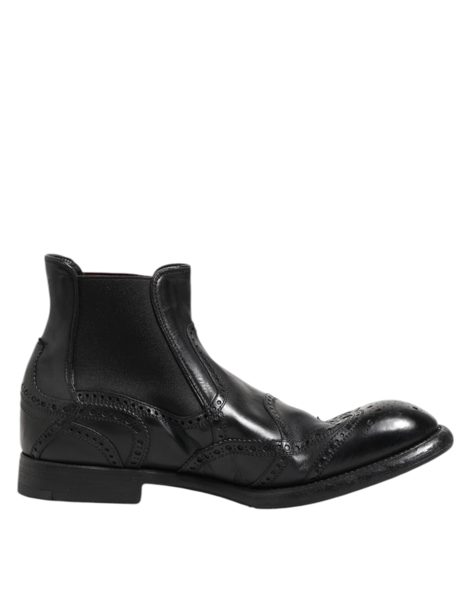 Dolce & Gabbana Black Leather Ankle Boots Slip On Shoes - 6