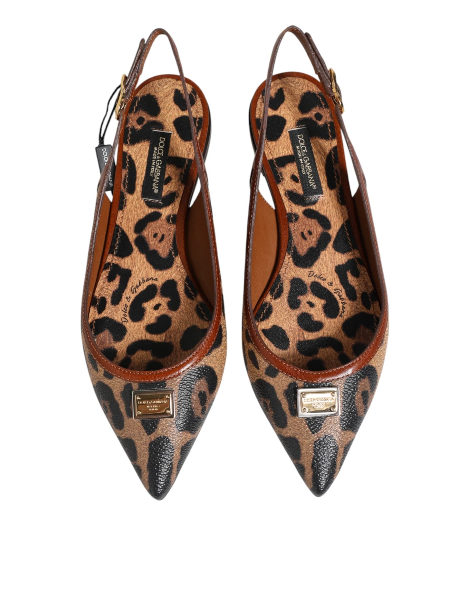 Dolce & Gabbana Brown Leopard Slingback Flats Sandals Shoes - 2