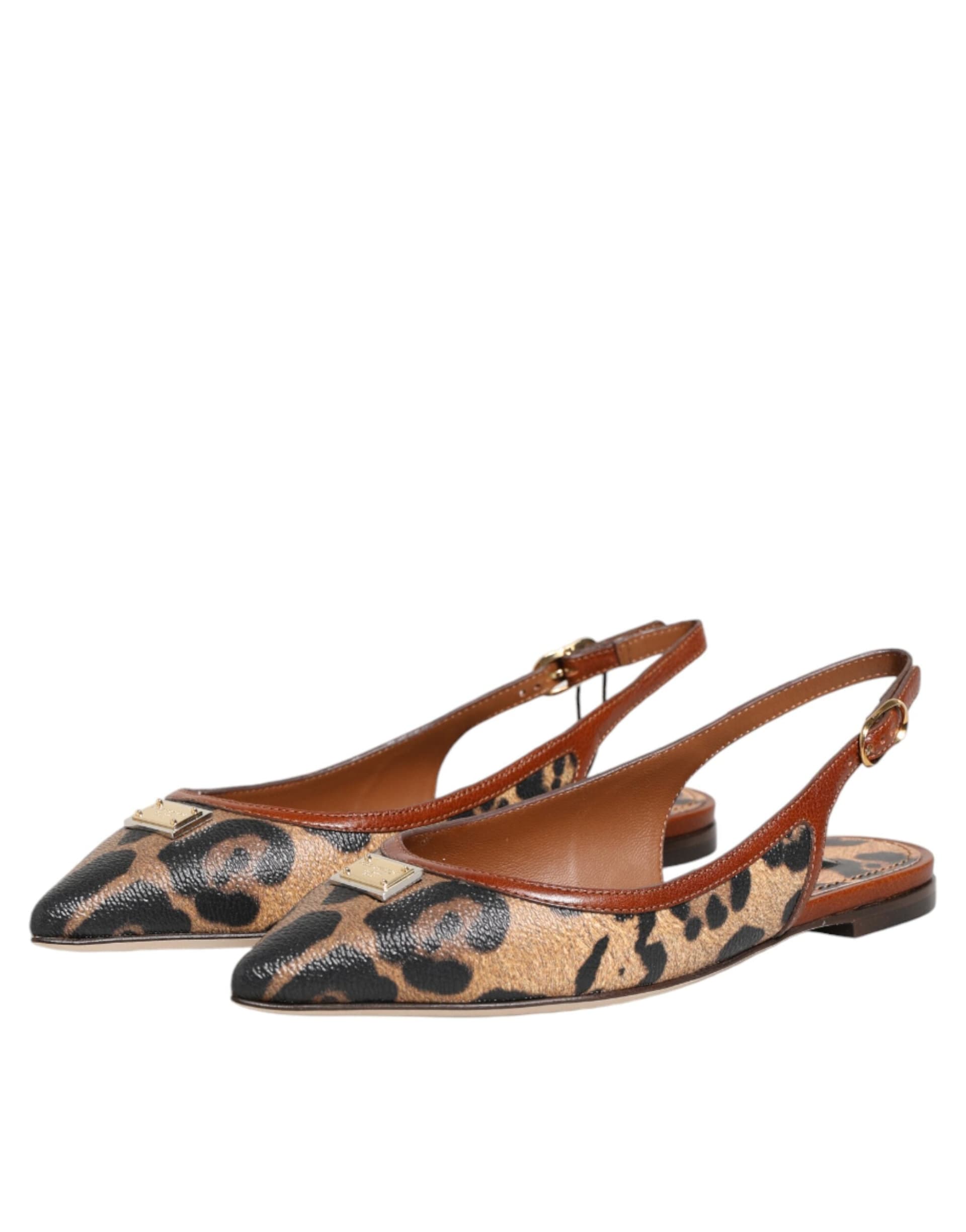 Dolce & Gabbana Brown Leopard Slingback Flats Sandals Shoes - 3