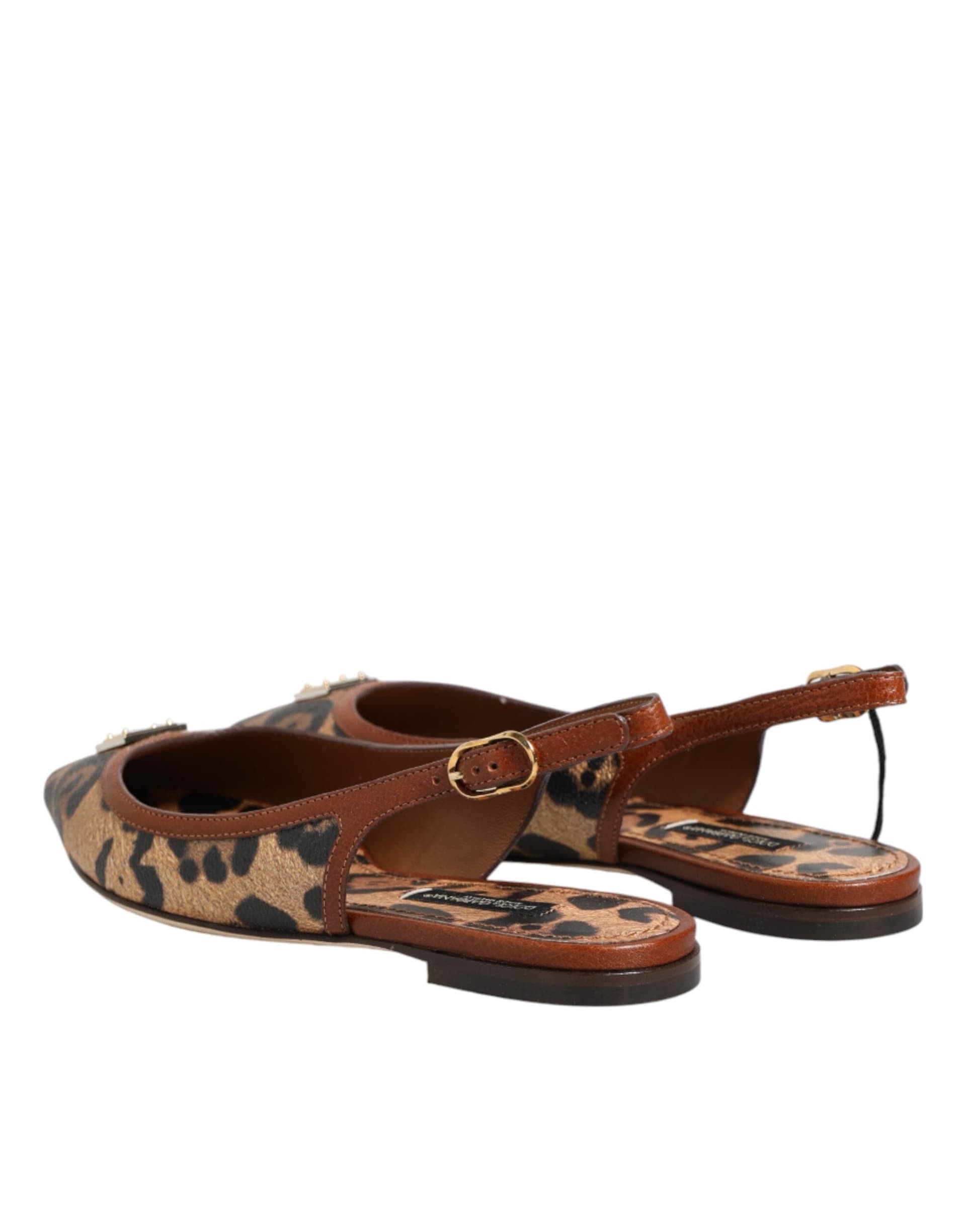 Dolce & Gabbana Brown Leopard Slingback Flats Sandals Shoes - 4