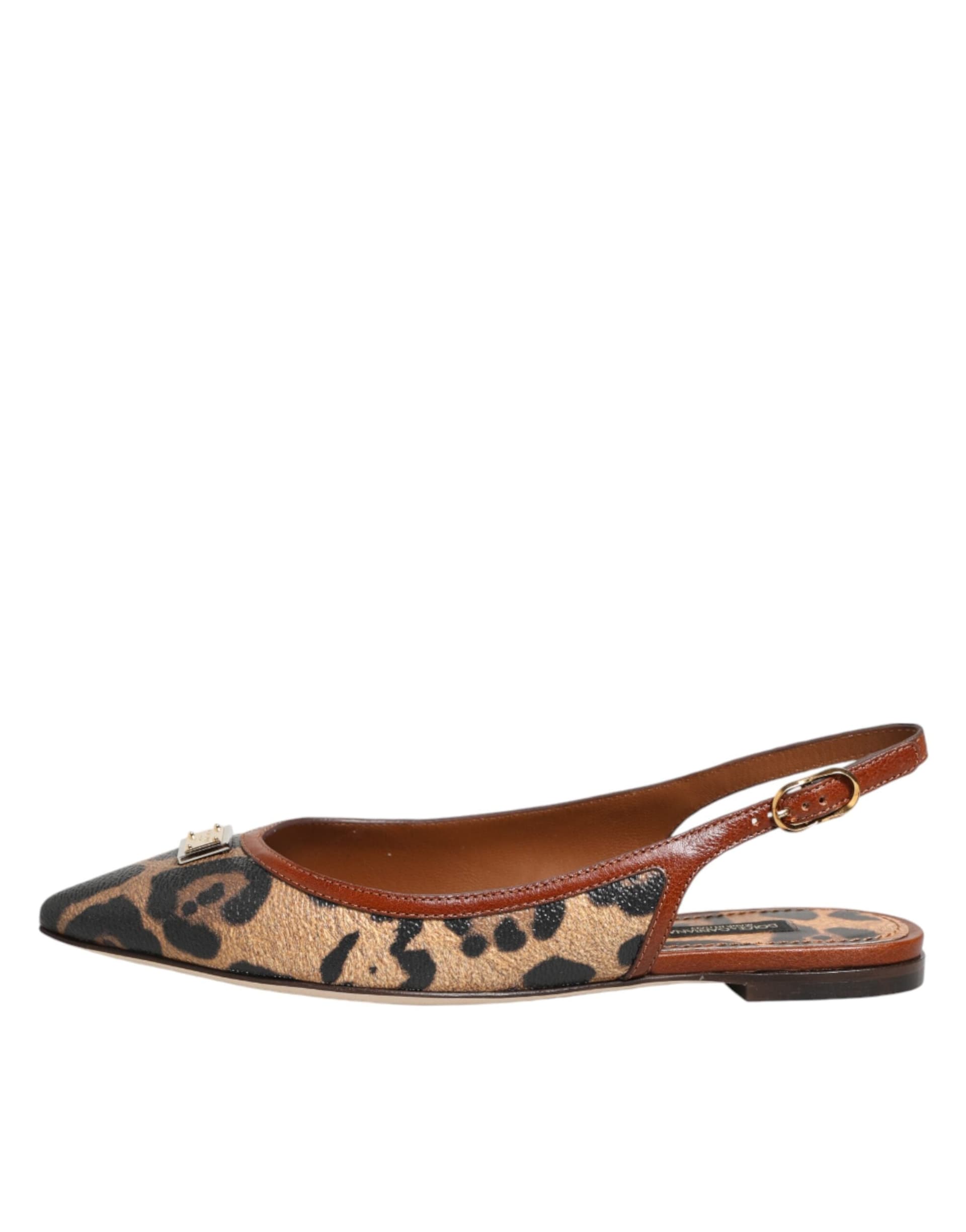 Dolce & Gabbana Brown Leopard Slingback Flats Sandals Shoes - 5