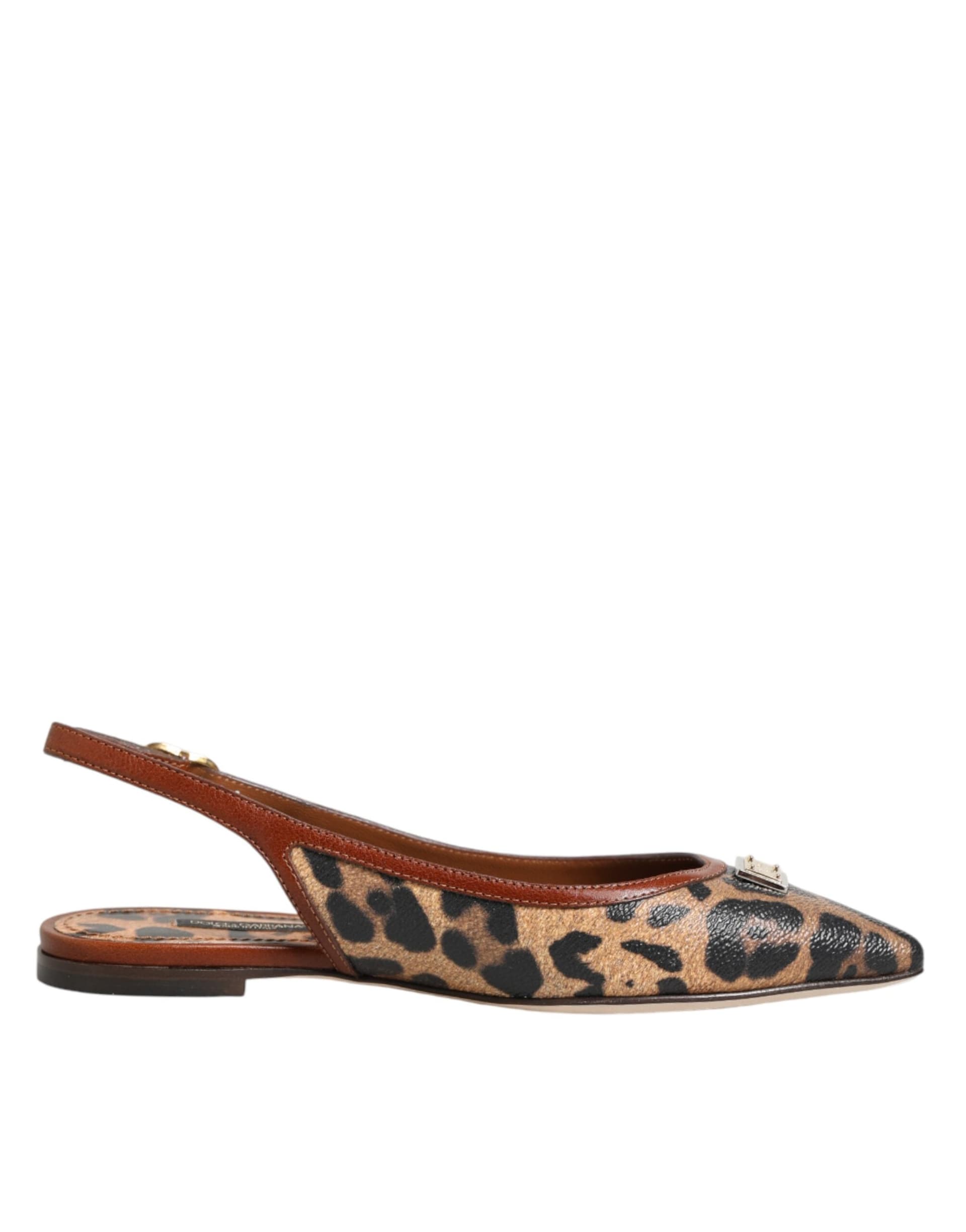Dolce & Gabbana Brown Leopard Slingback Flats Sandals Shoes - 7