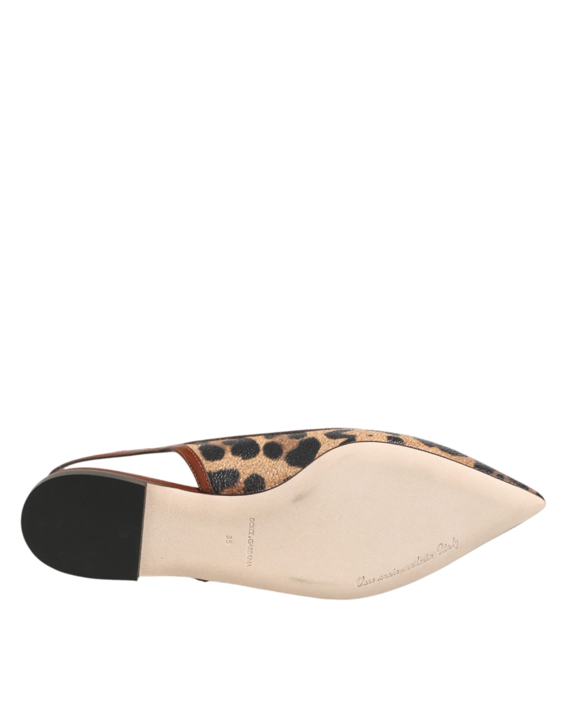 Dolce & Gabbana Brown Leopard Slingback Flats Sandals Shoes - 8