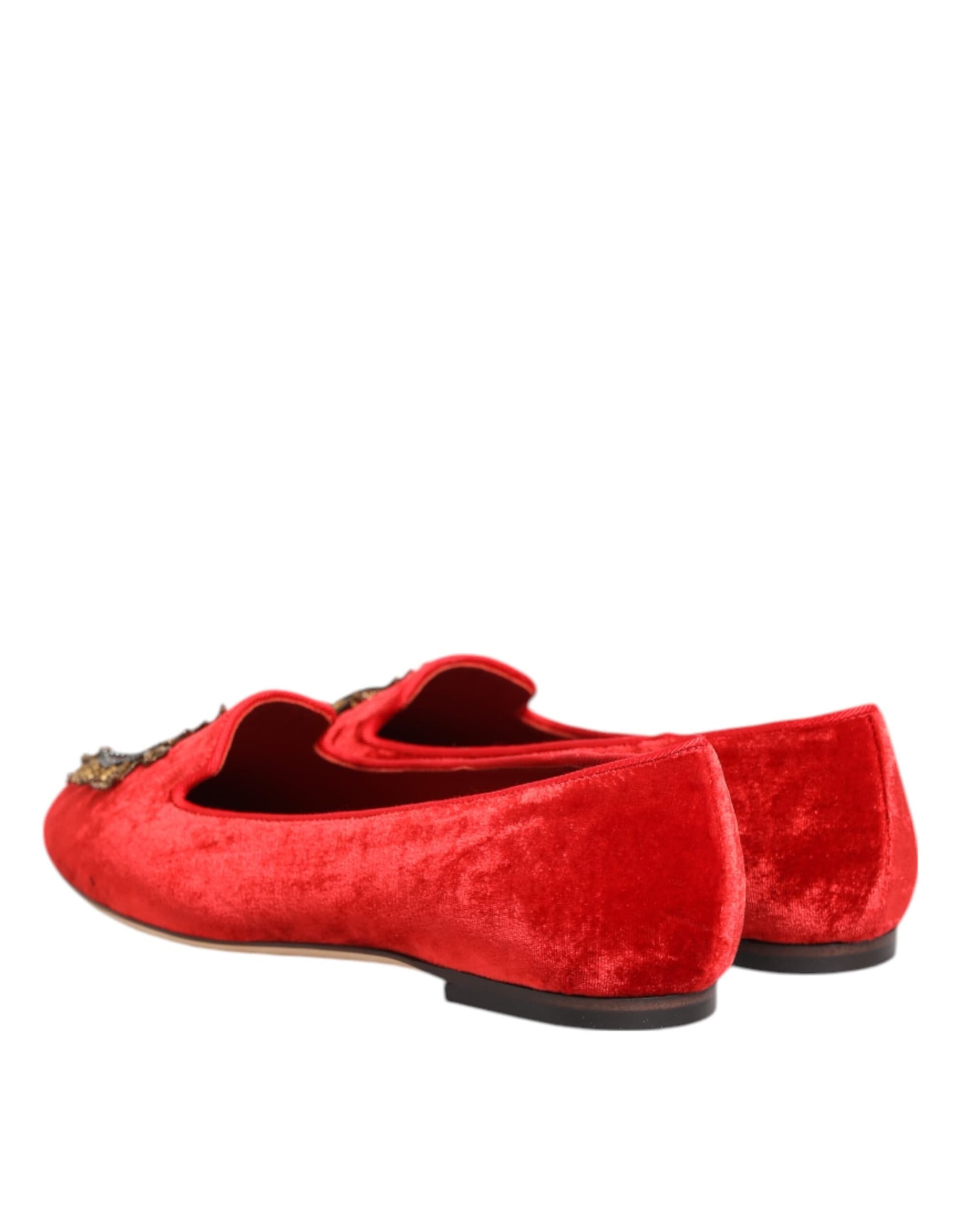 Dolce & Gabbana Red Velvet DG Heart Loafers Flat Shoes - 4