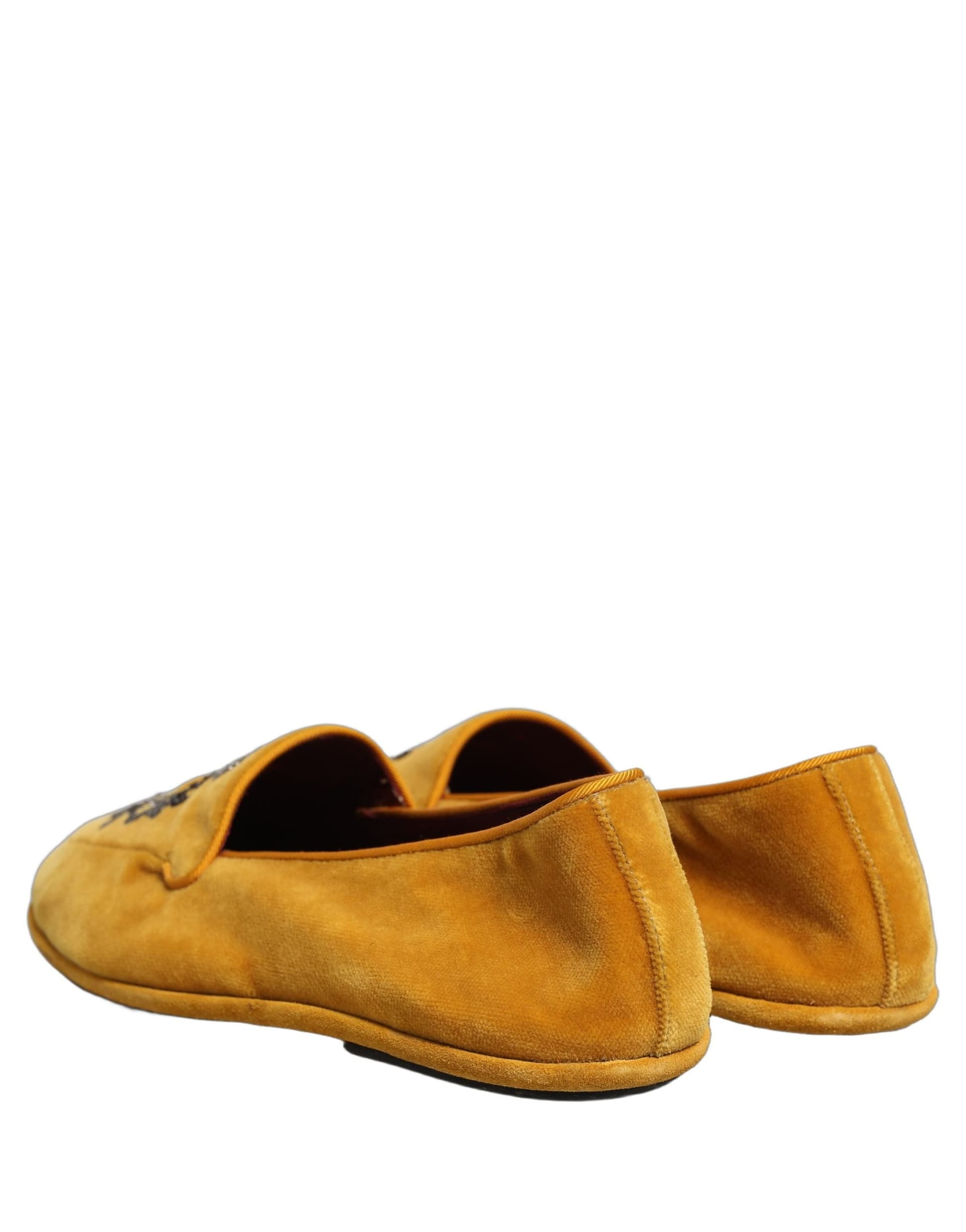 Dolce & Gabbana Yellow Velvet Crown Embroidery Loafers Shoes - 5