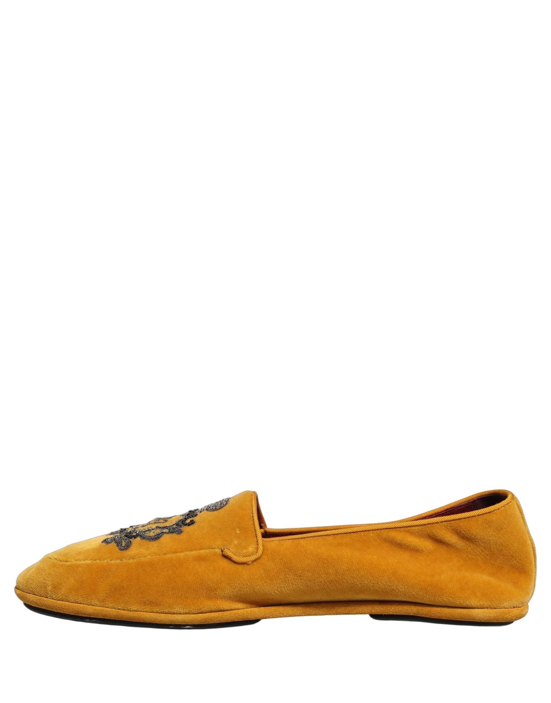 Dolce & Gabbana Yellow Velvet Crown Embroidery Loafers Shoes - 6