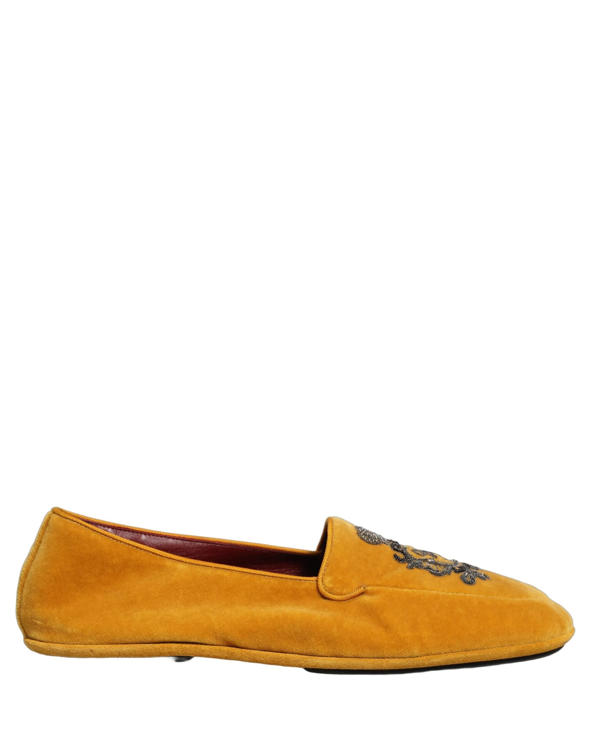 Dolce & Gabbana Yellow Velvet Crown Embroidery Loafers Shoes - 8