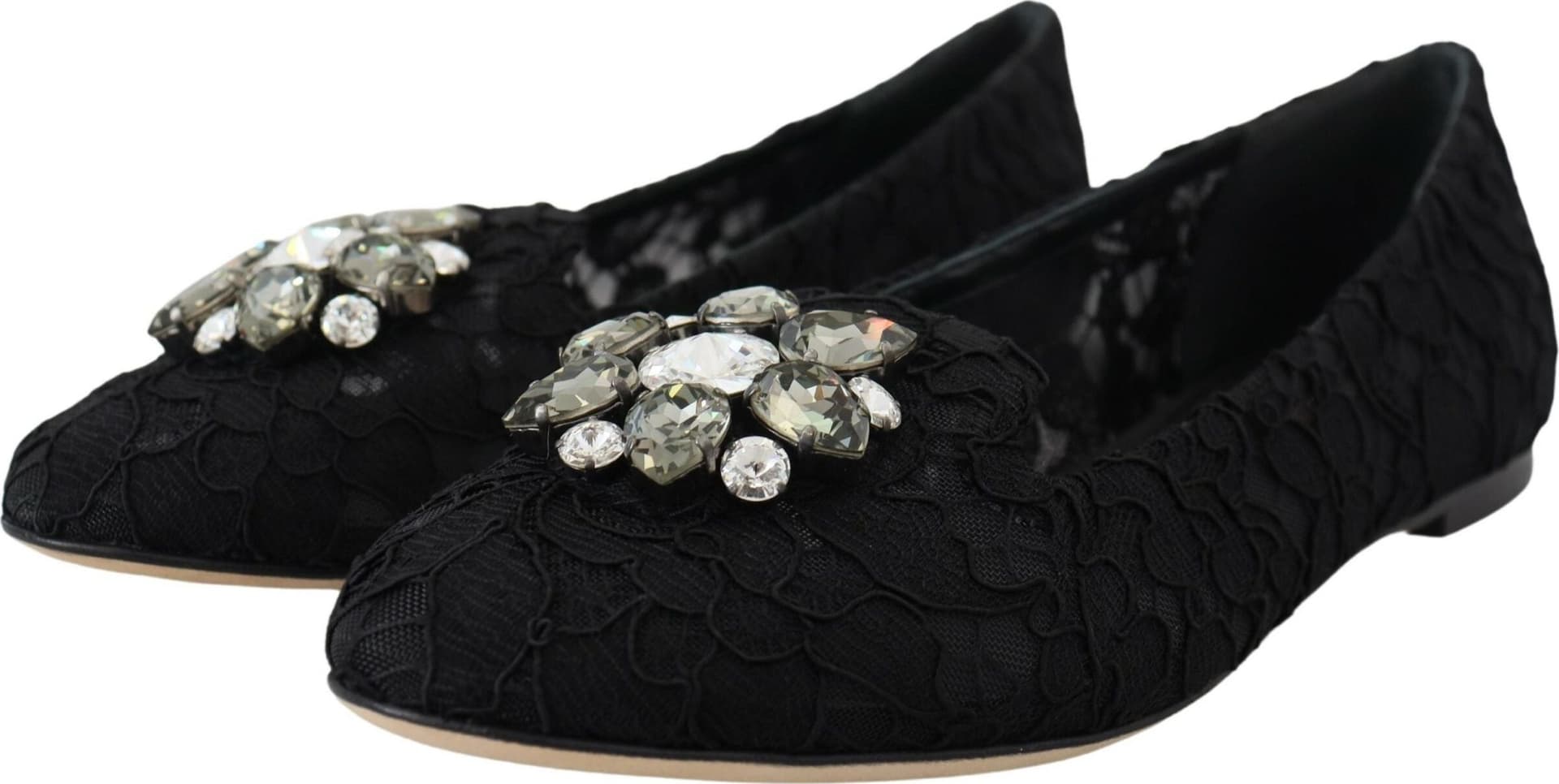 Dolce & Gabbana Black Taormina Lace Crystals Flats Shoes - 2