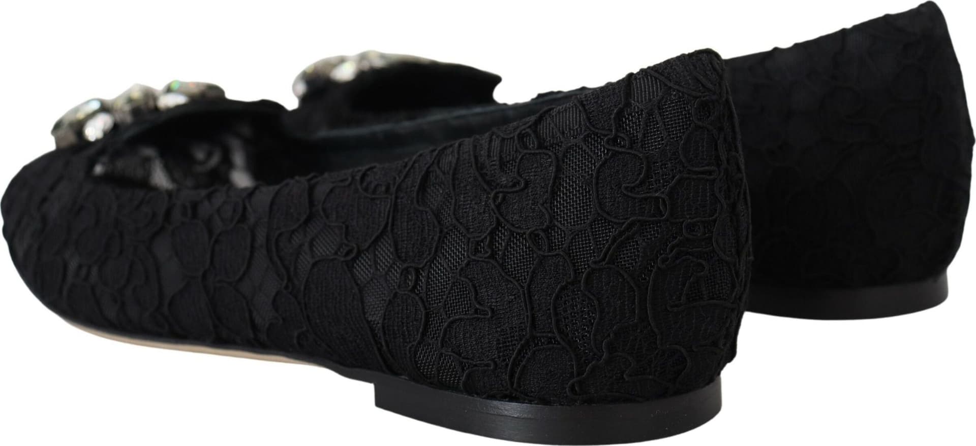 Dolce & Gabbana Black Taormina Lace Crystals Flats Shoes - 3