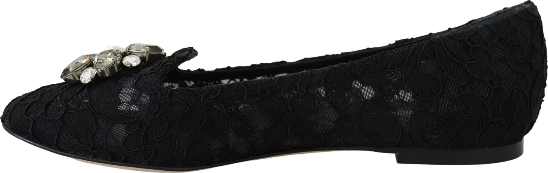 Dolce & Gabbana Black Taormina Lace Crystals Flats Shoes - 4