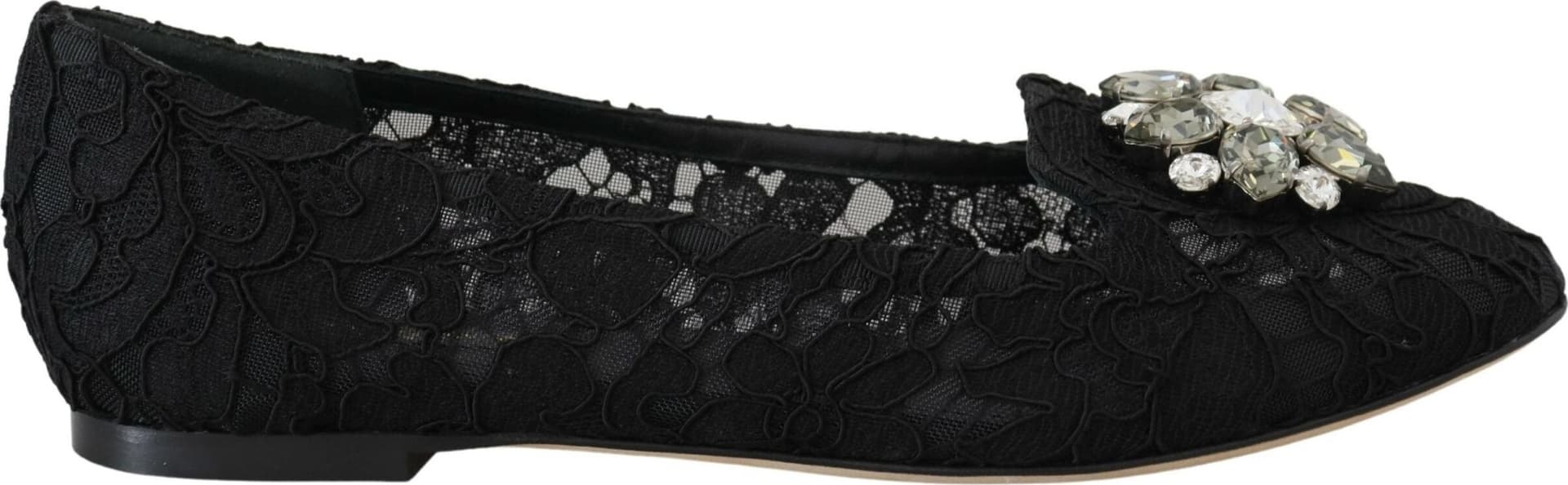 Dolce & Gabbana Black Taormina Lace Crystals Flats Shoes - 5