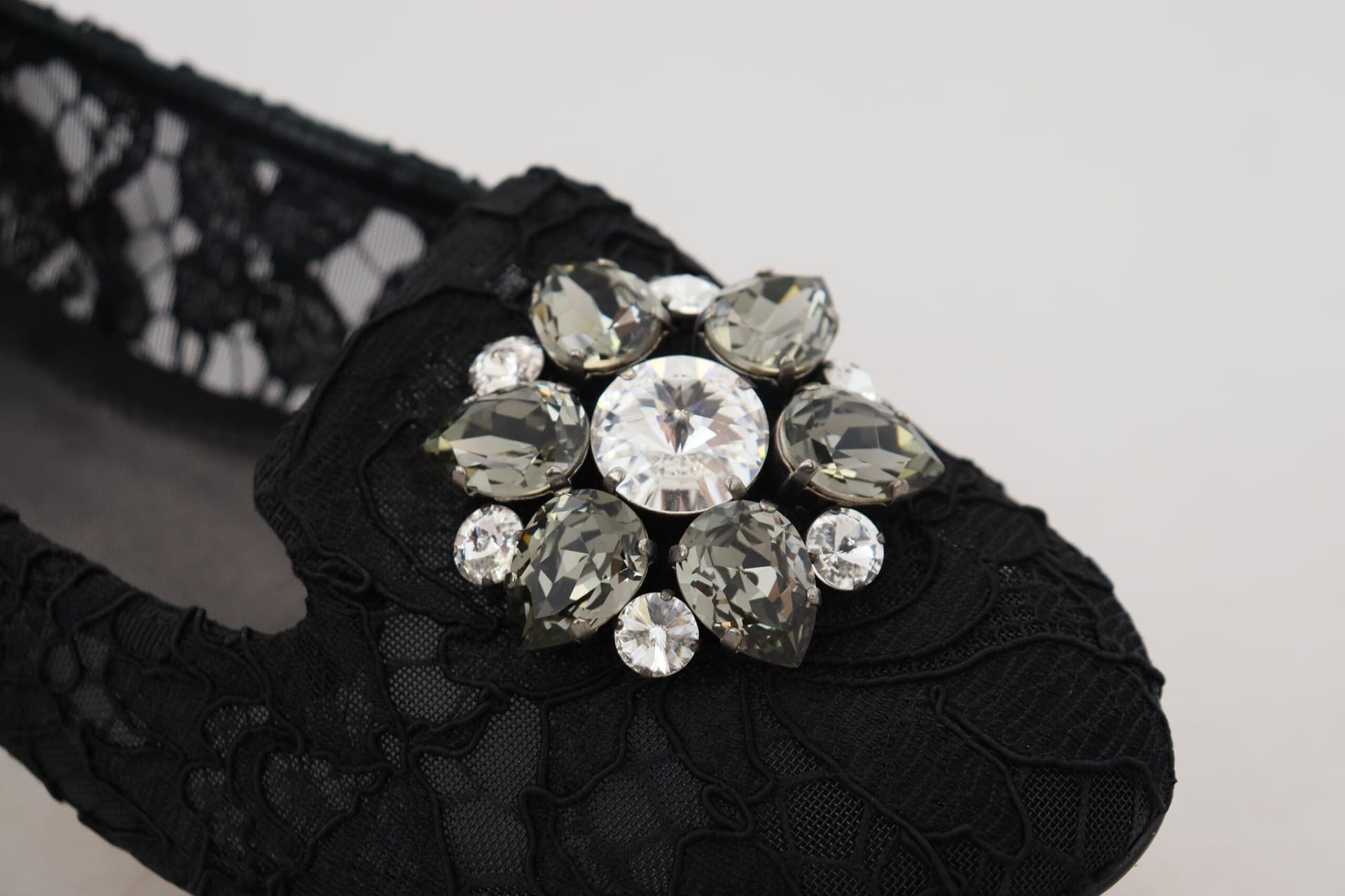 Dolce & Gabbana Black Taormina Lace Crystals Flats Shoes - 6