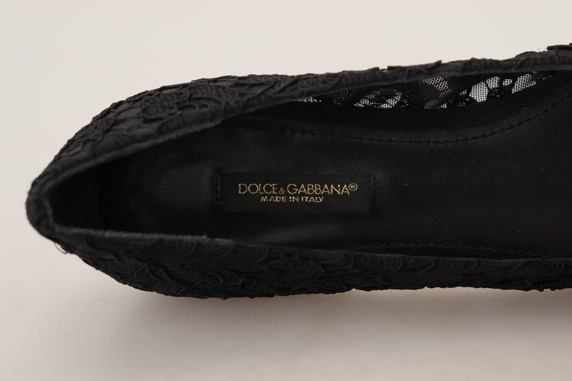Dolce & Gabbana Black Taormina Lace Crystals Flats Shoes - 8