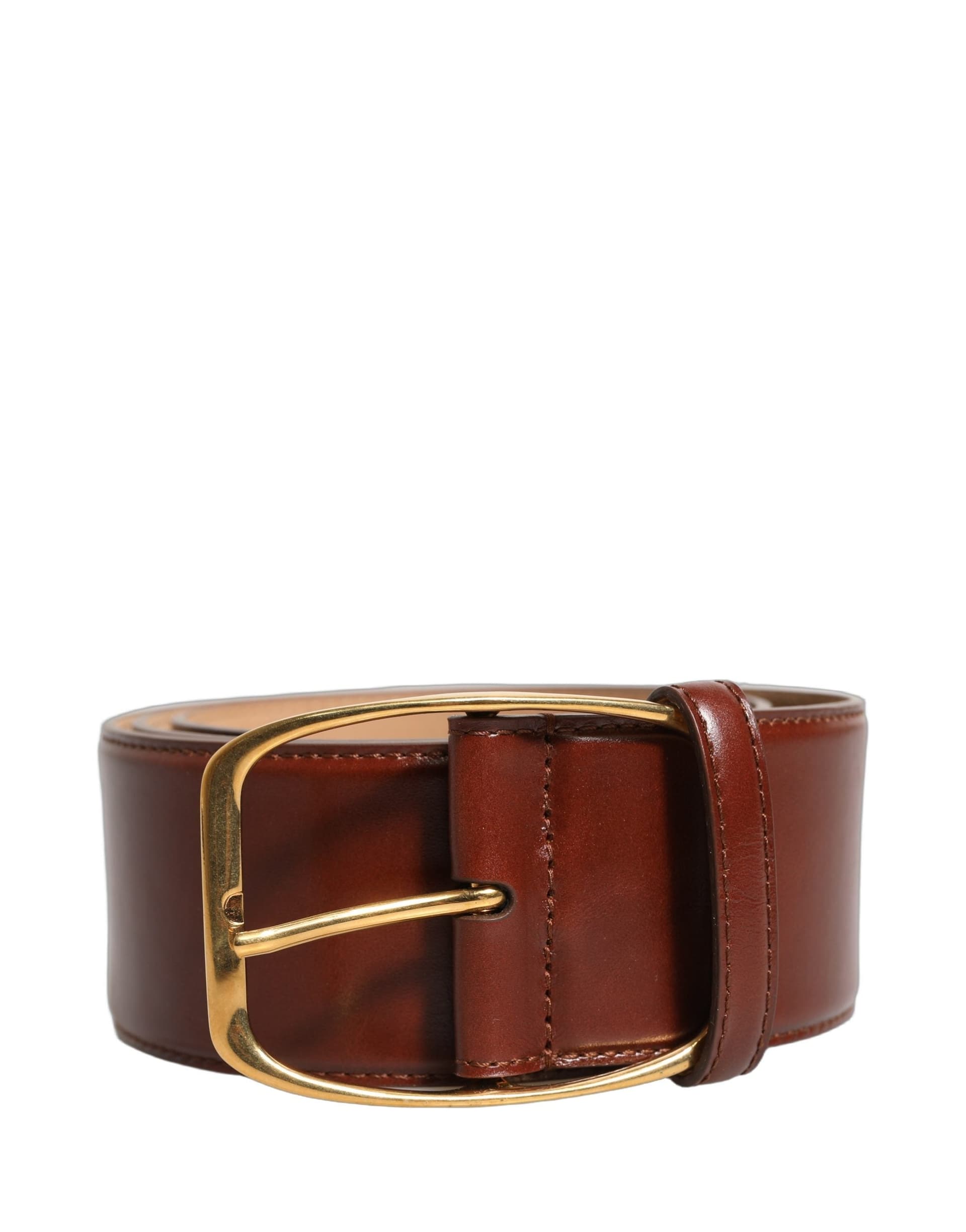 Dolce & Gabbana Brown Calfskin Leather Gold Metal Buckle Belt - 3