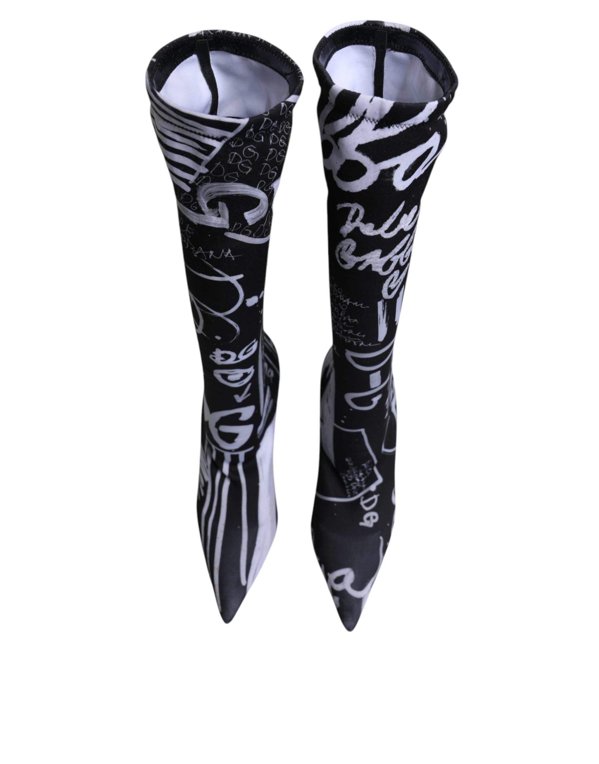 Dolce & Gabbana Black Logo Stretch Heels High Boots Shoes - 2