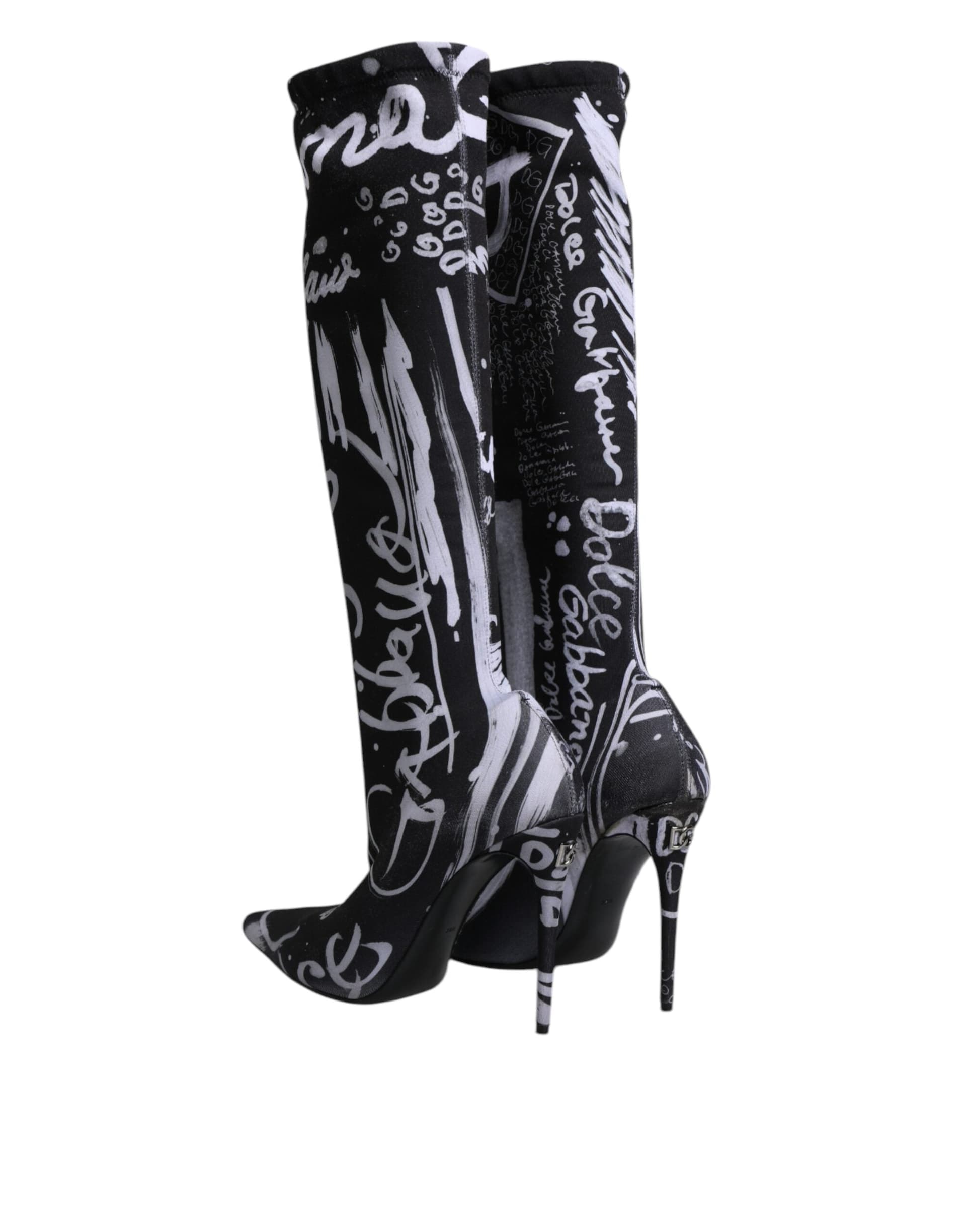 Dolce & Gabbana Black Logo Stretch Heels High Boots Shoes - 4