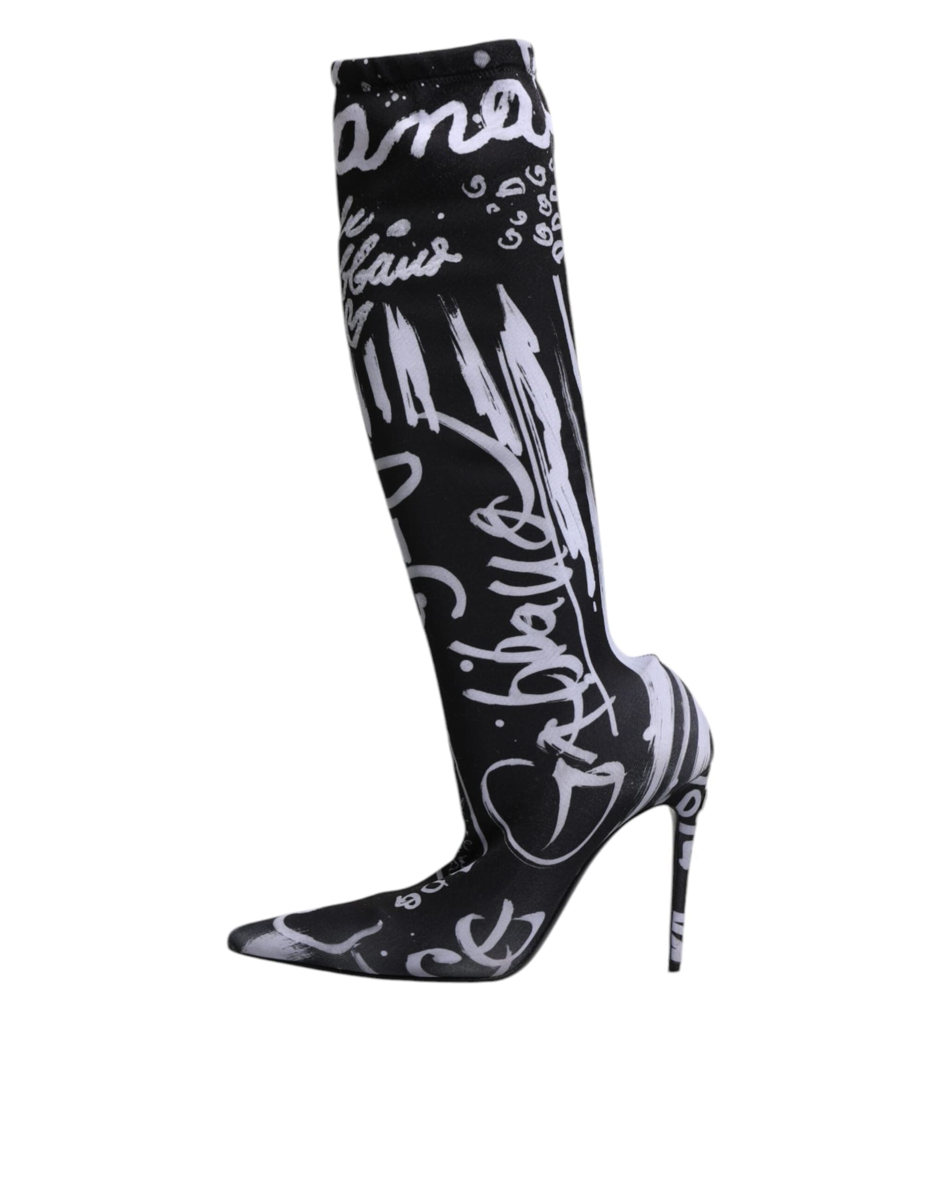 Dolce & Gabbana Black Logo Stretch Heels High Boots Shoes - 5