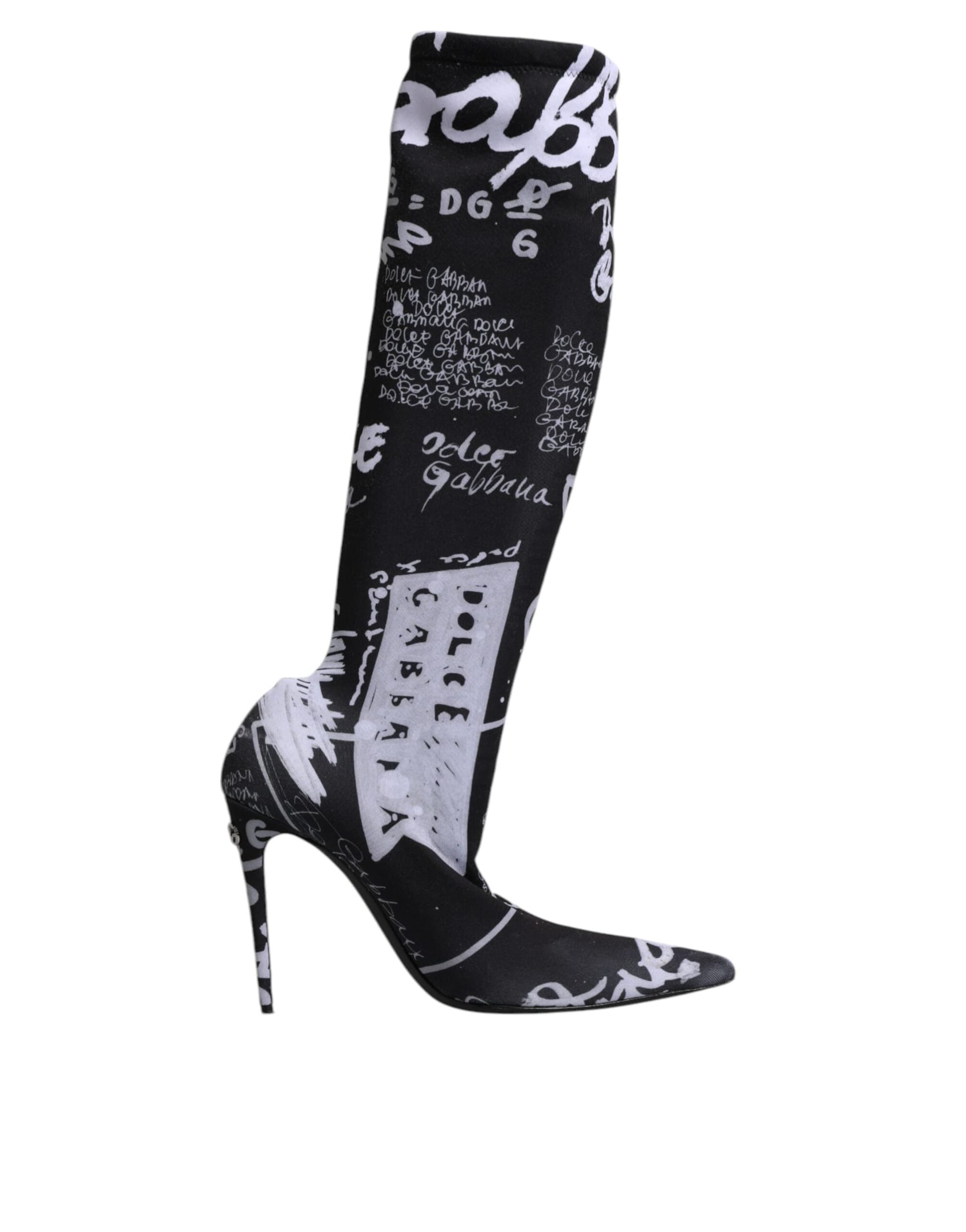 Dolce & Gabbana Black Logo Stretch Heels High Boots Shoes - 6