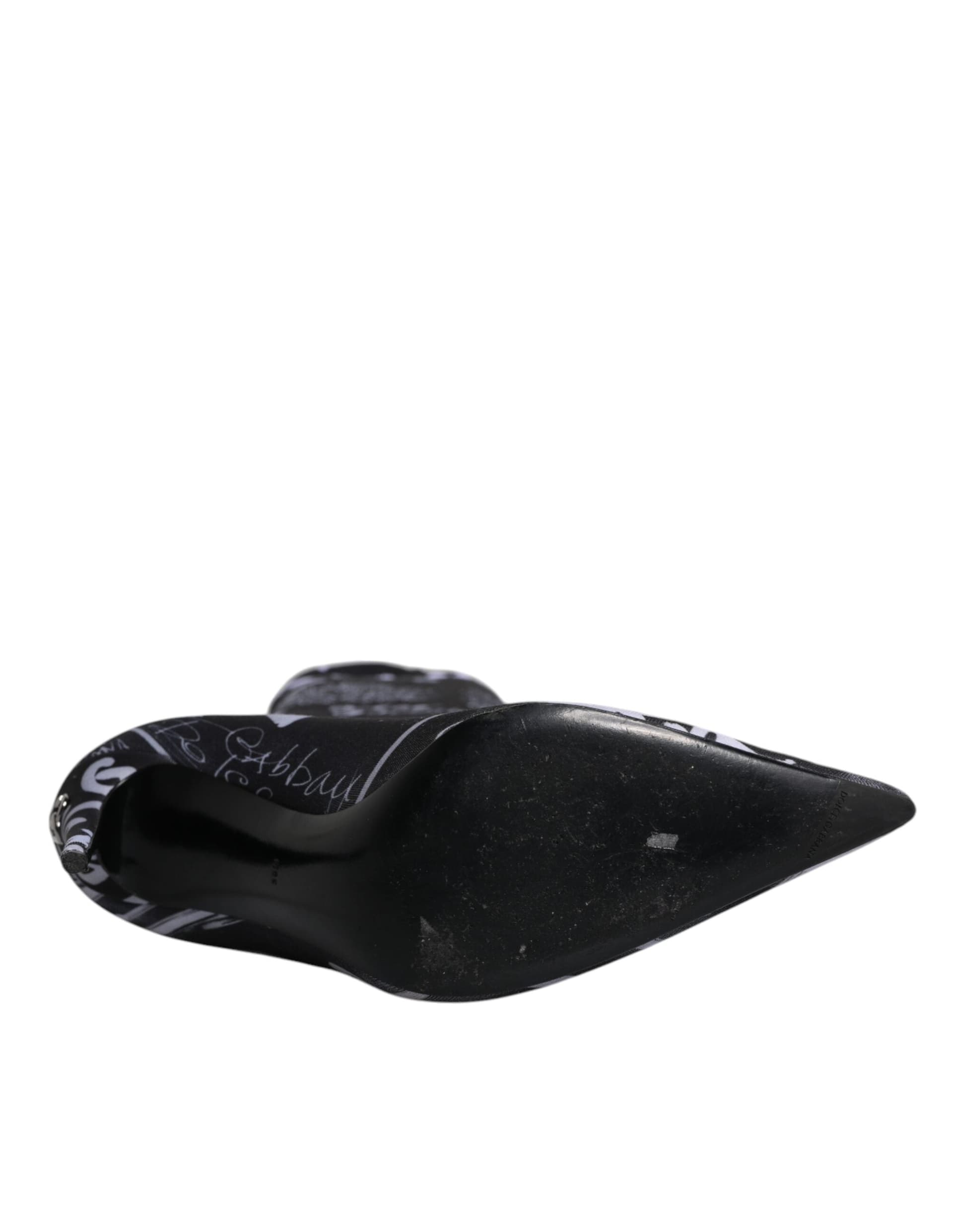 Dolce & Gabbana Black Logo Stretch Heels High Boots Shoes - 8