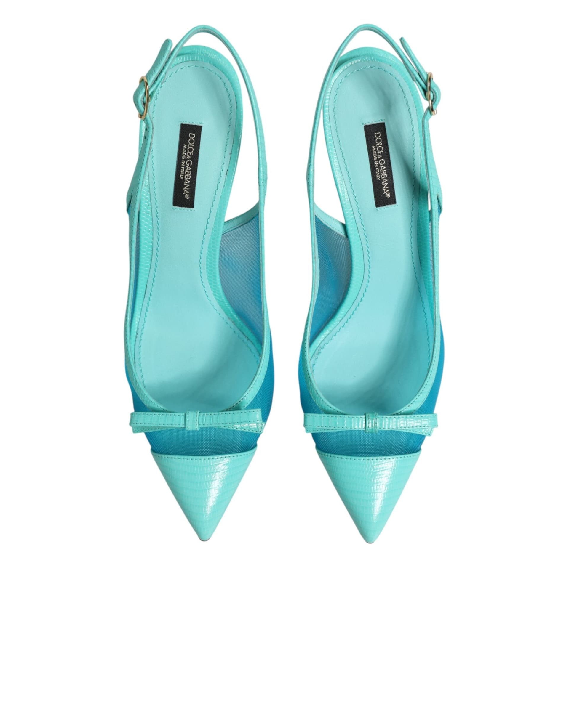 Dolce & Gabbana Blue Leather Mesh Heels Slingback Shoes - 2