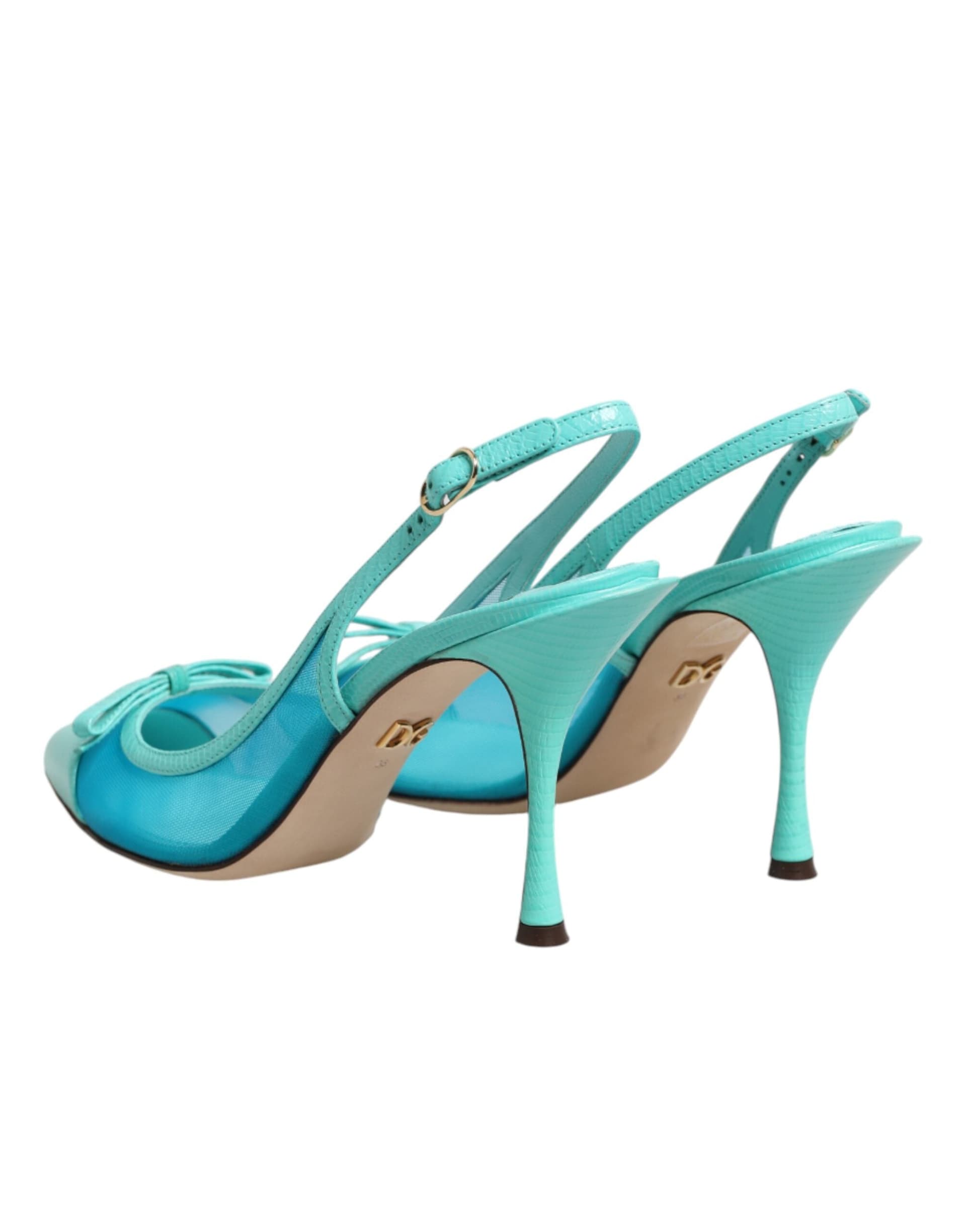 Dolce & Gabbana Blue Leather Mesh Heels Slingback Shoes - 4