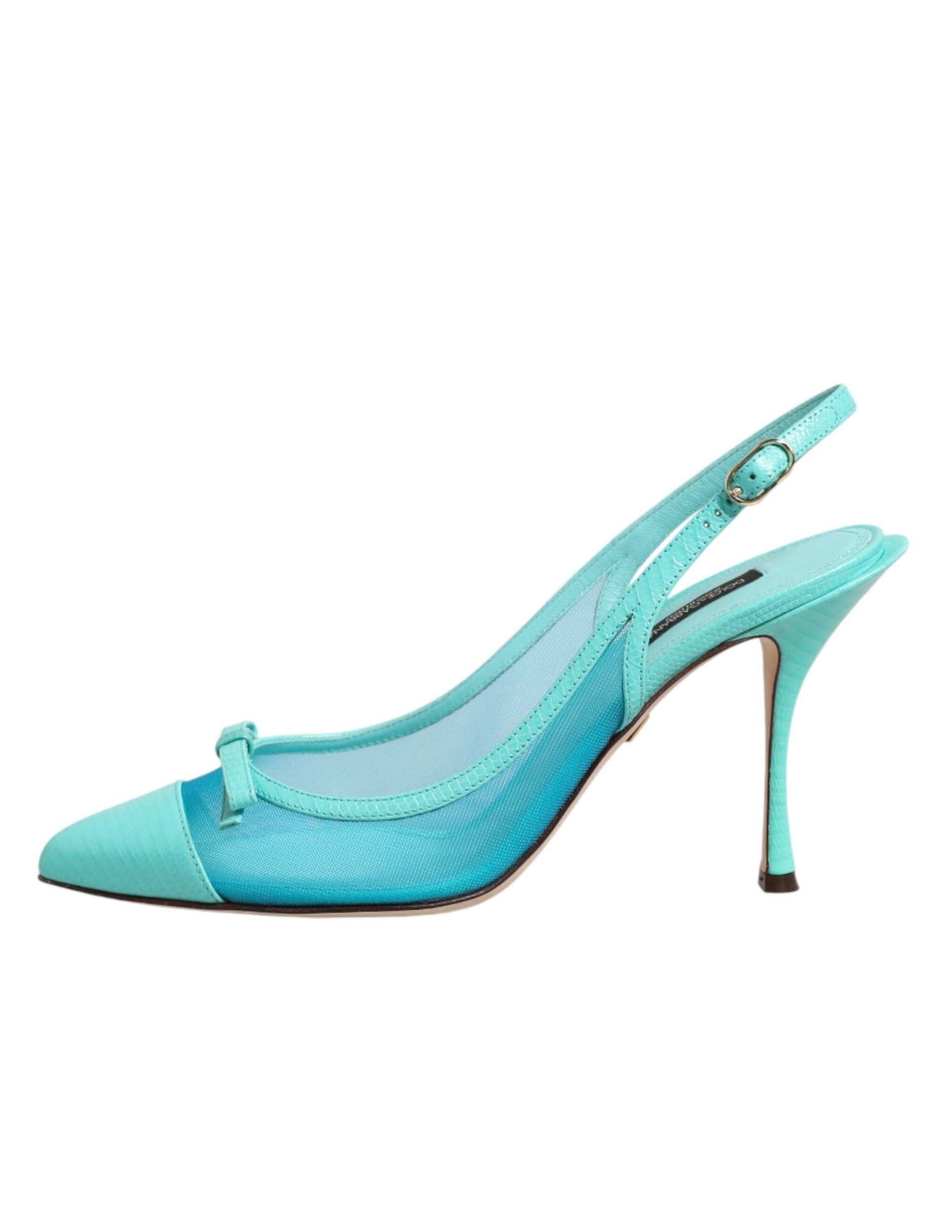 Dolce & Gabbana Blue Leather Mesh Heels Slingback Shoes - 5