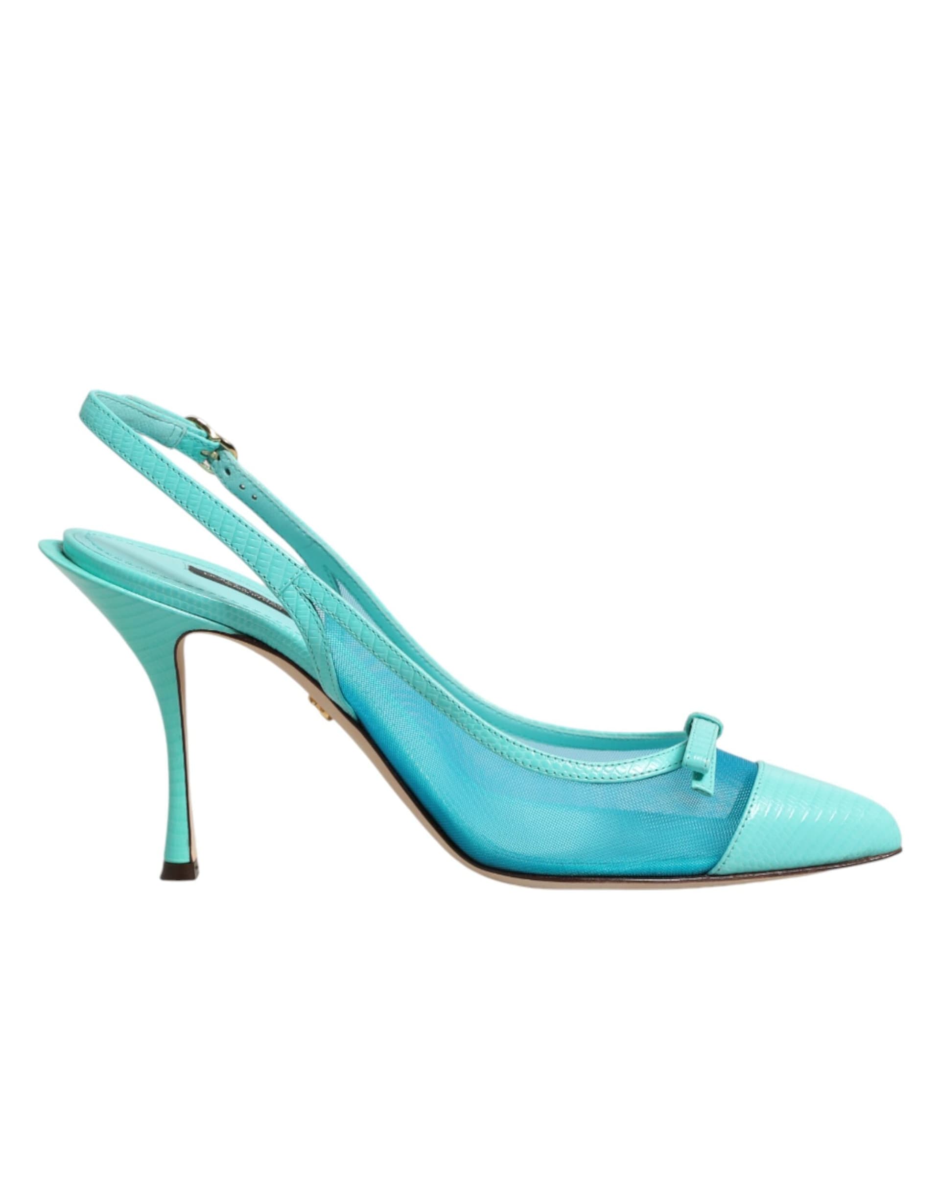 Dolce & Gabbana Blue Leather Mesh Heels Slingback Shoes - 6