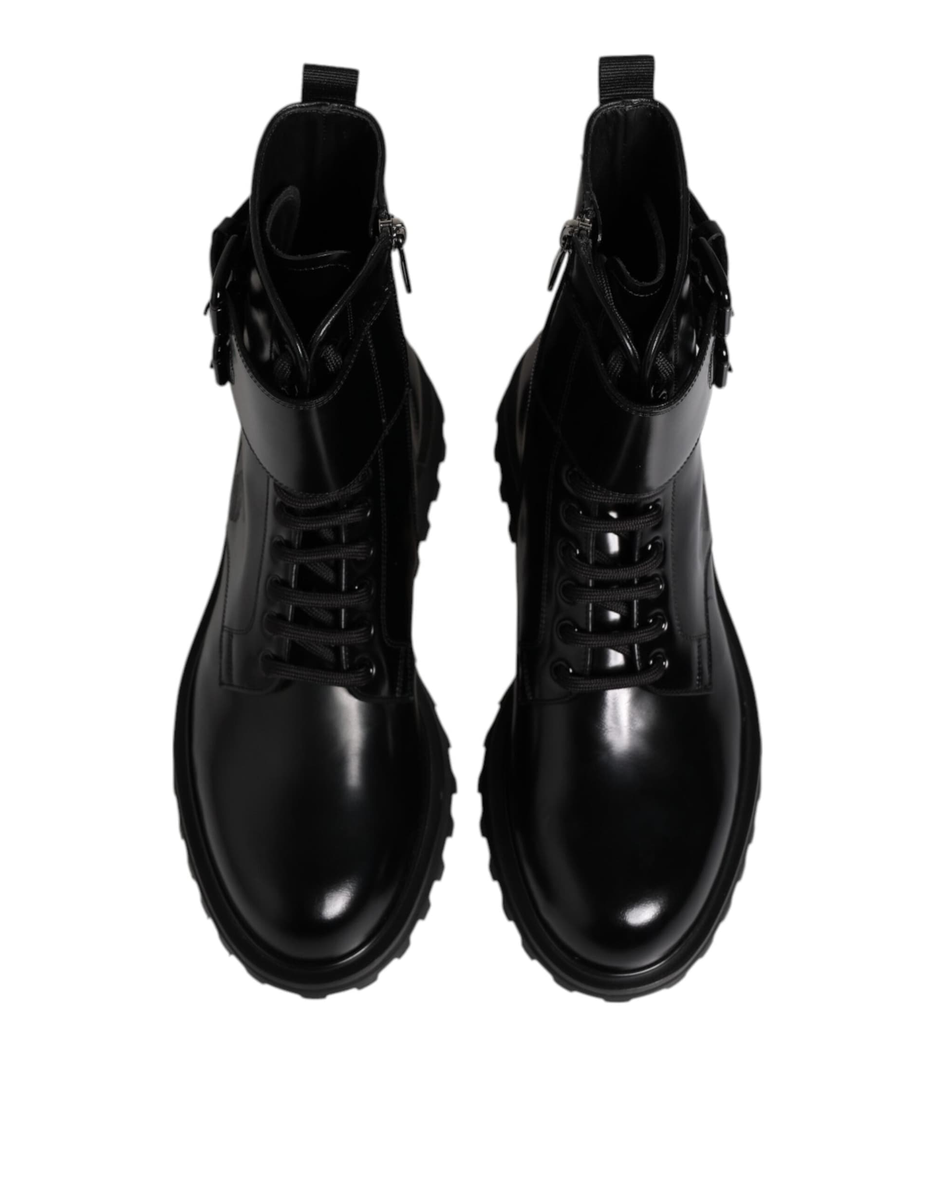 Dolce & Gabbana Black Leather Lace Up Mid Calf Boots Shoes - 2