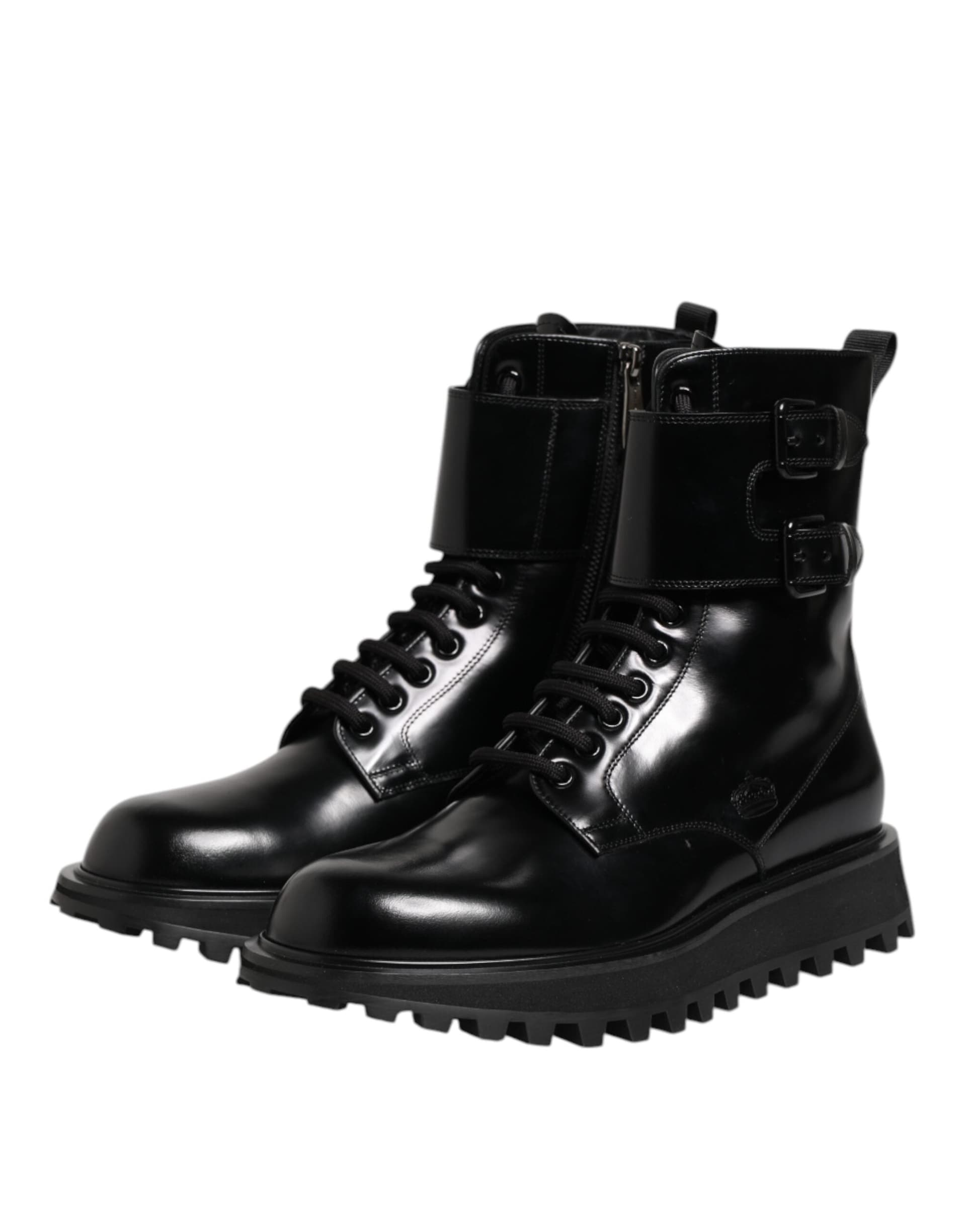 Dolce & Gabbana Black Leather Lace Up Mid Calf Boots Shoes - 3