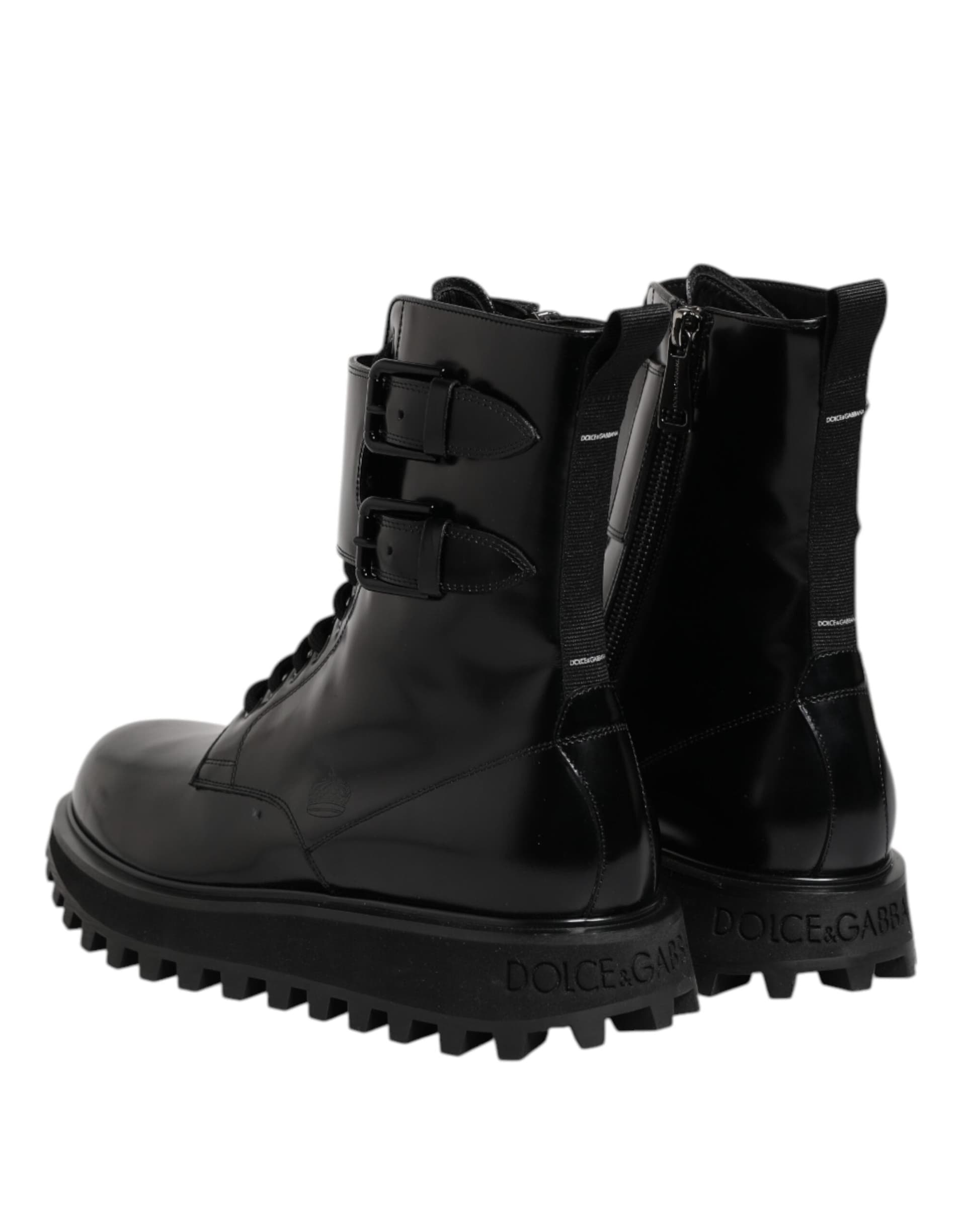 Dolce & Gabbana Black Leather Lace Up Mid Calf Boots Shoes - 4