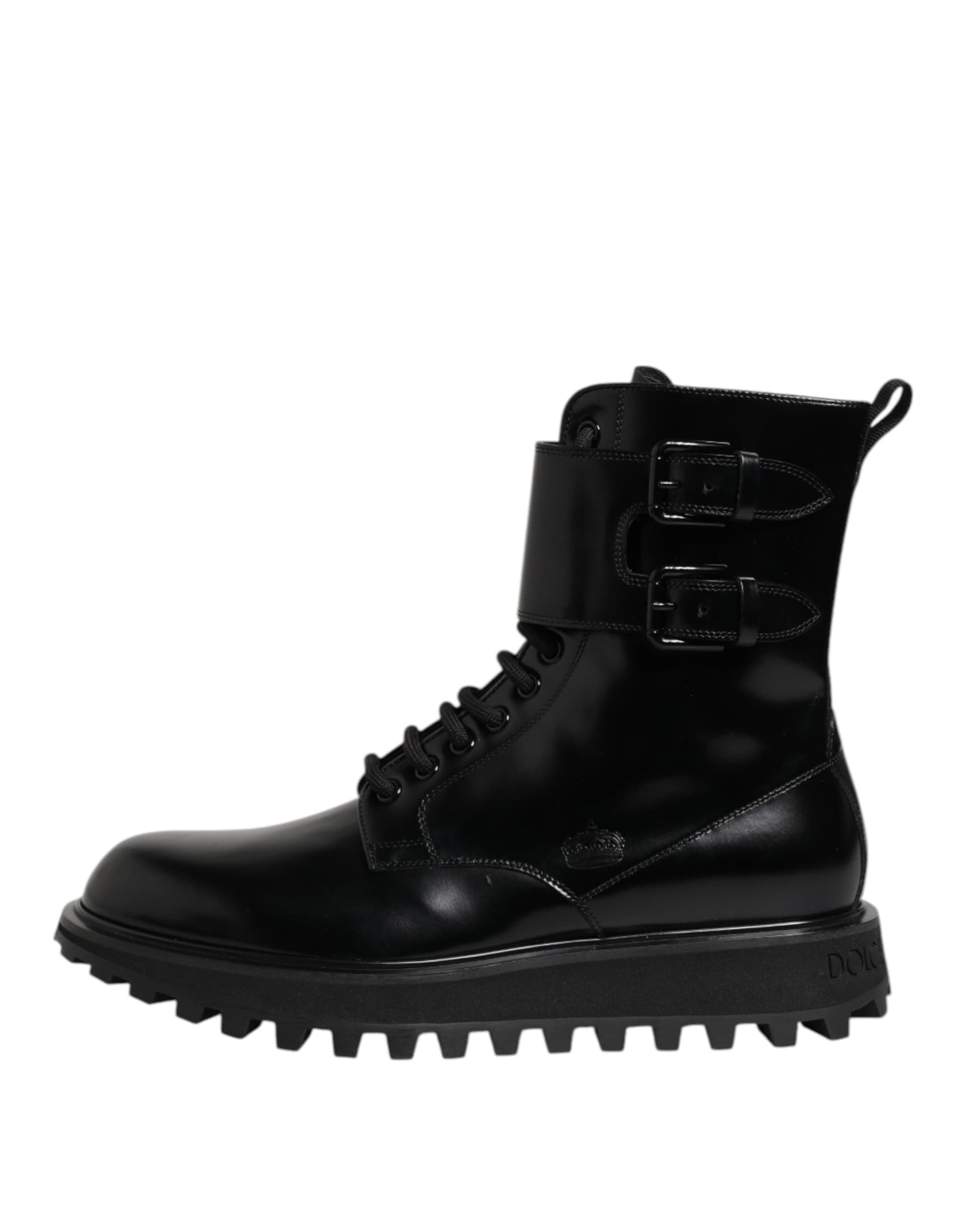 Dolce & Gabbana Black Leather Lace Up Mid Calf Boots Shoes - 5