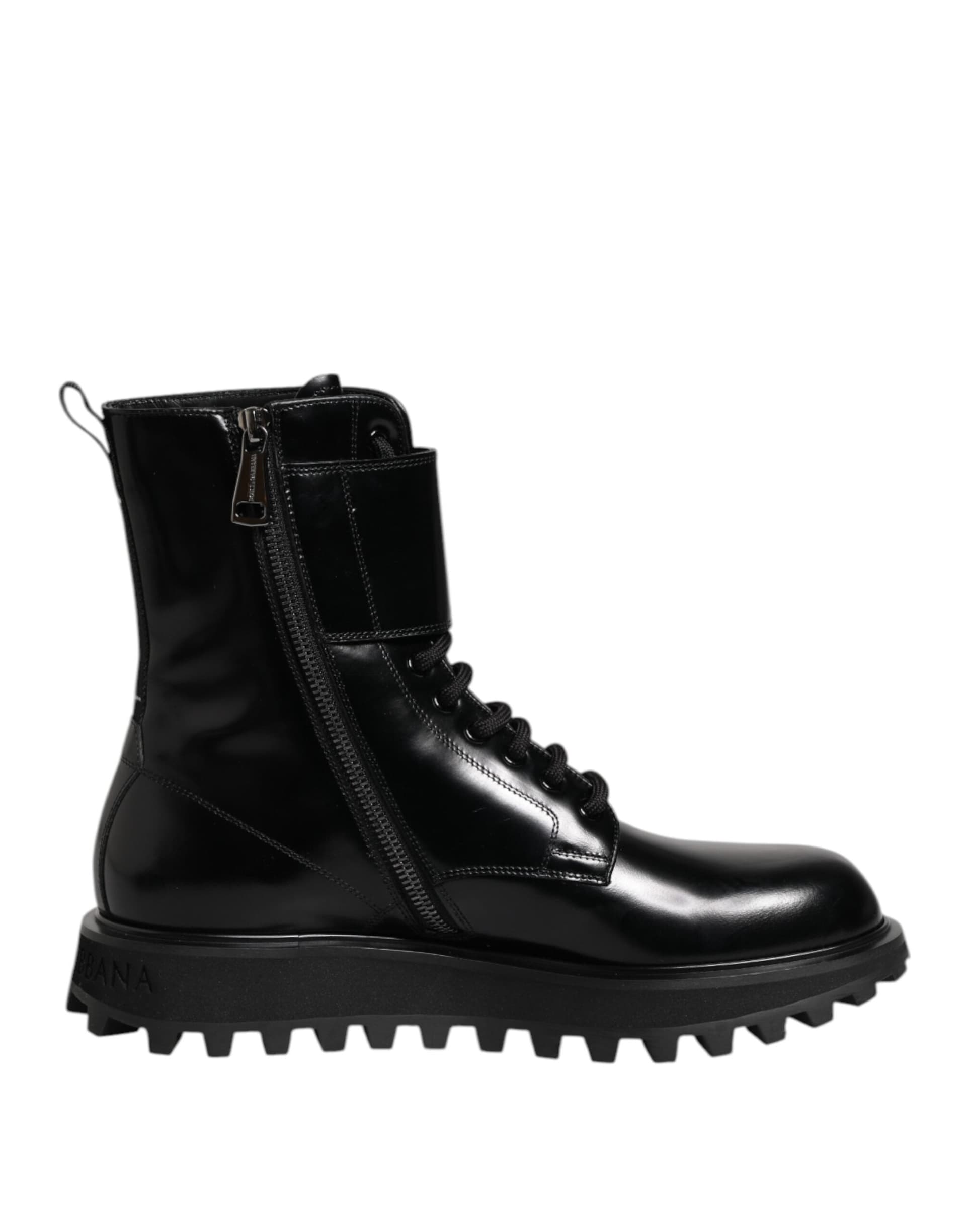 Dolce & Gabbana Black Leather Lace Up Mid Calf Boots Shoes - 7