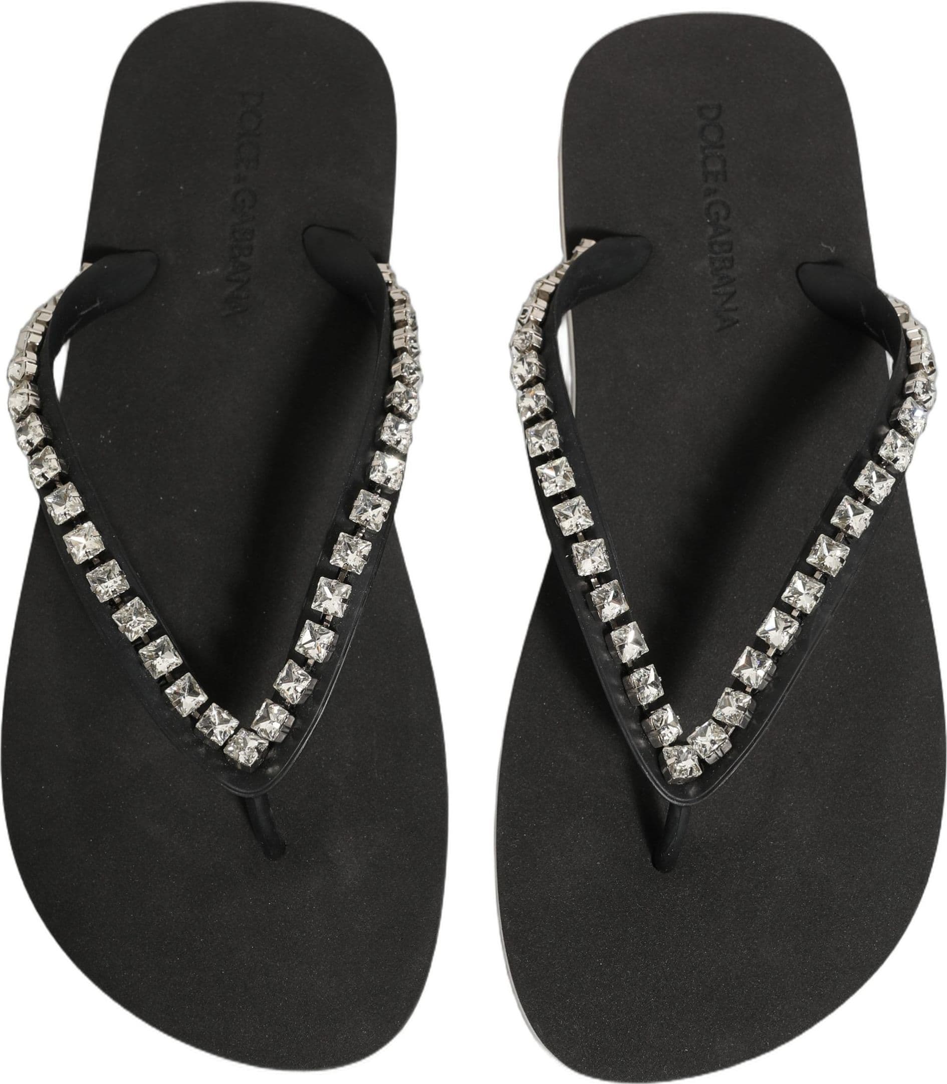 Dolce & Gabbana Black Embellished Rubber Flip Flops Men Shoes - 3