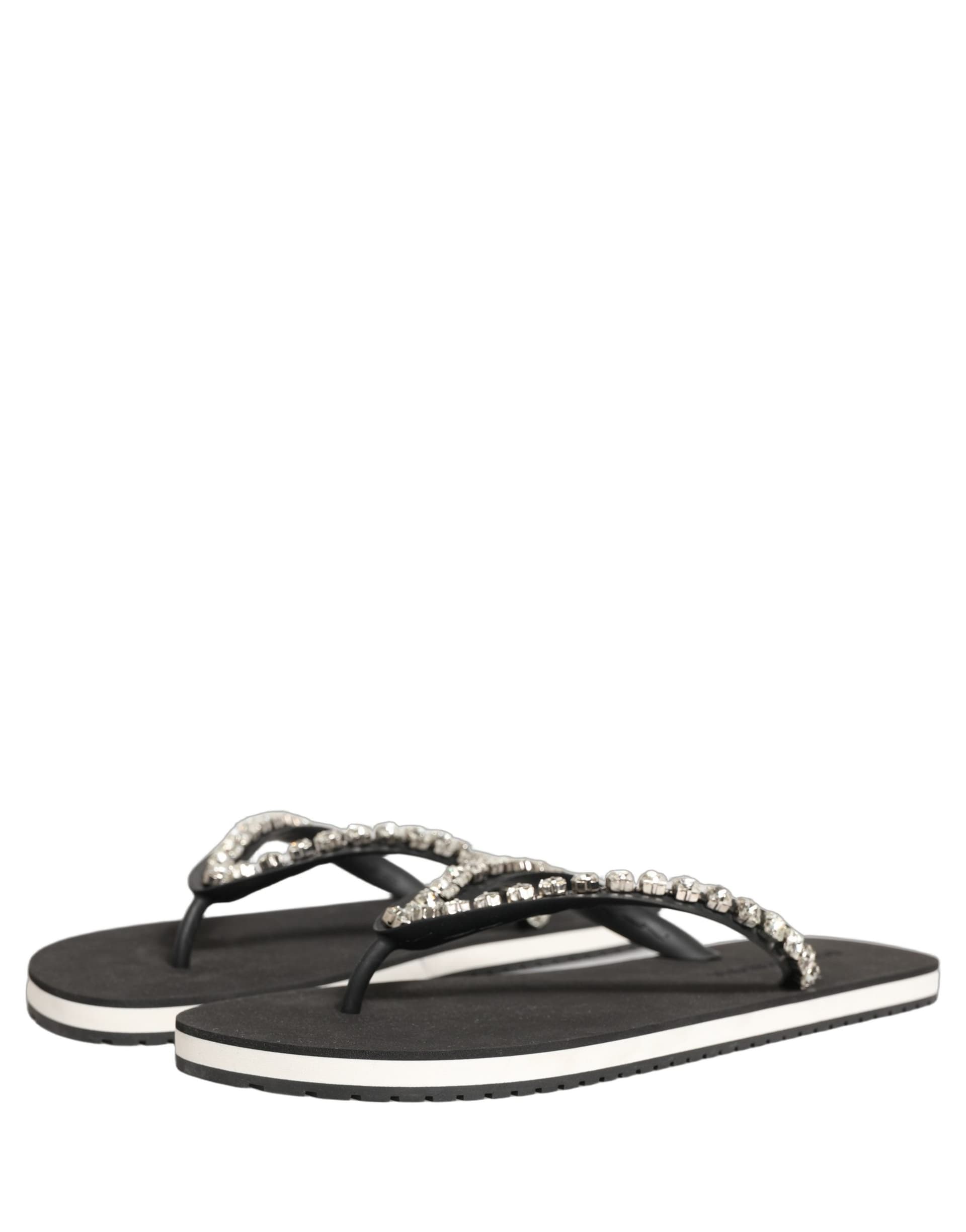 Dolce & Gabbana Black Embellished Rubber Flip Flops Men Shoes - 4