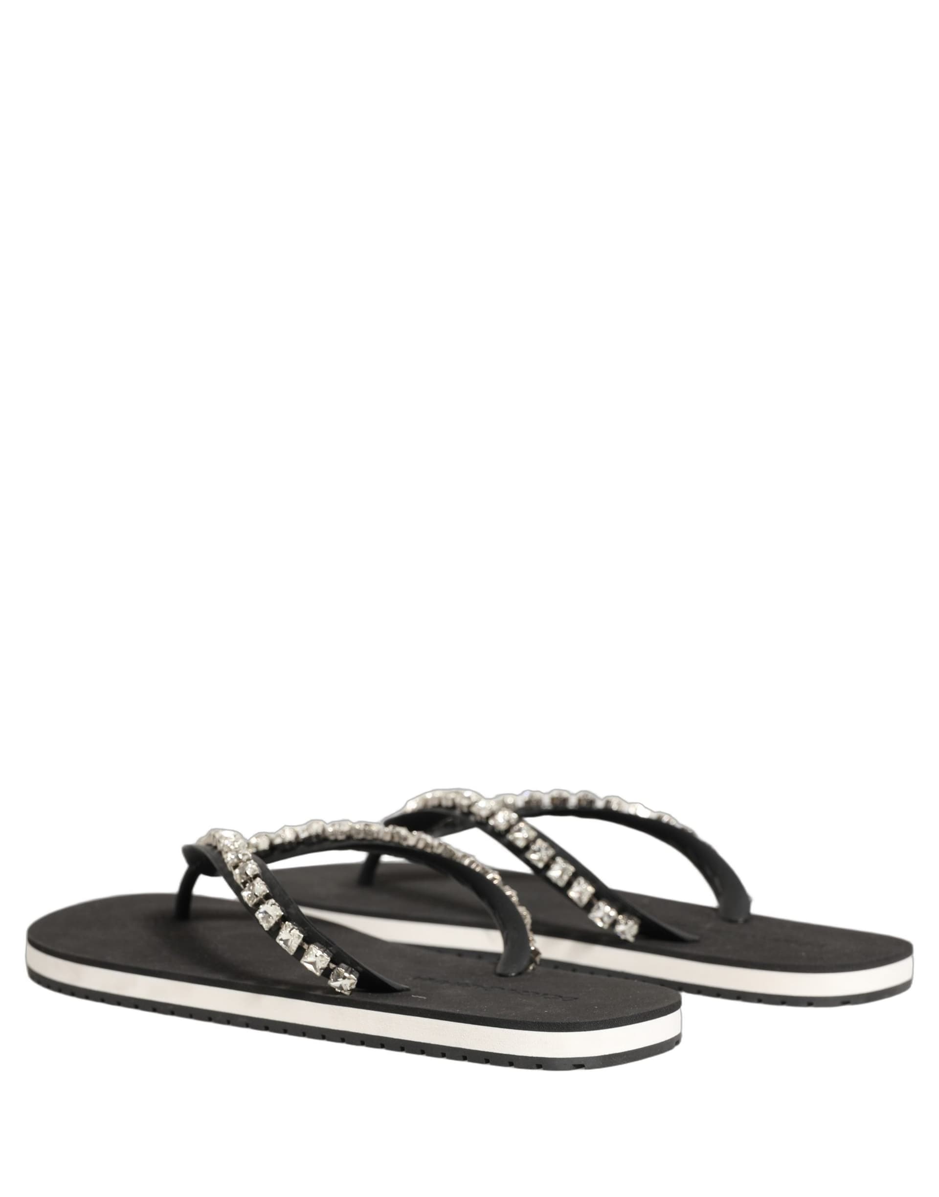 Dolce & Gabbana Black Embellished Rubber Flip Flops Men Shoes - 5