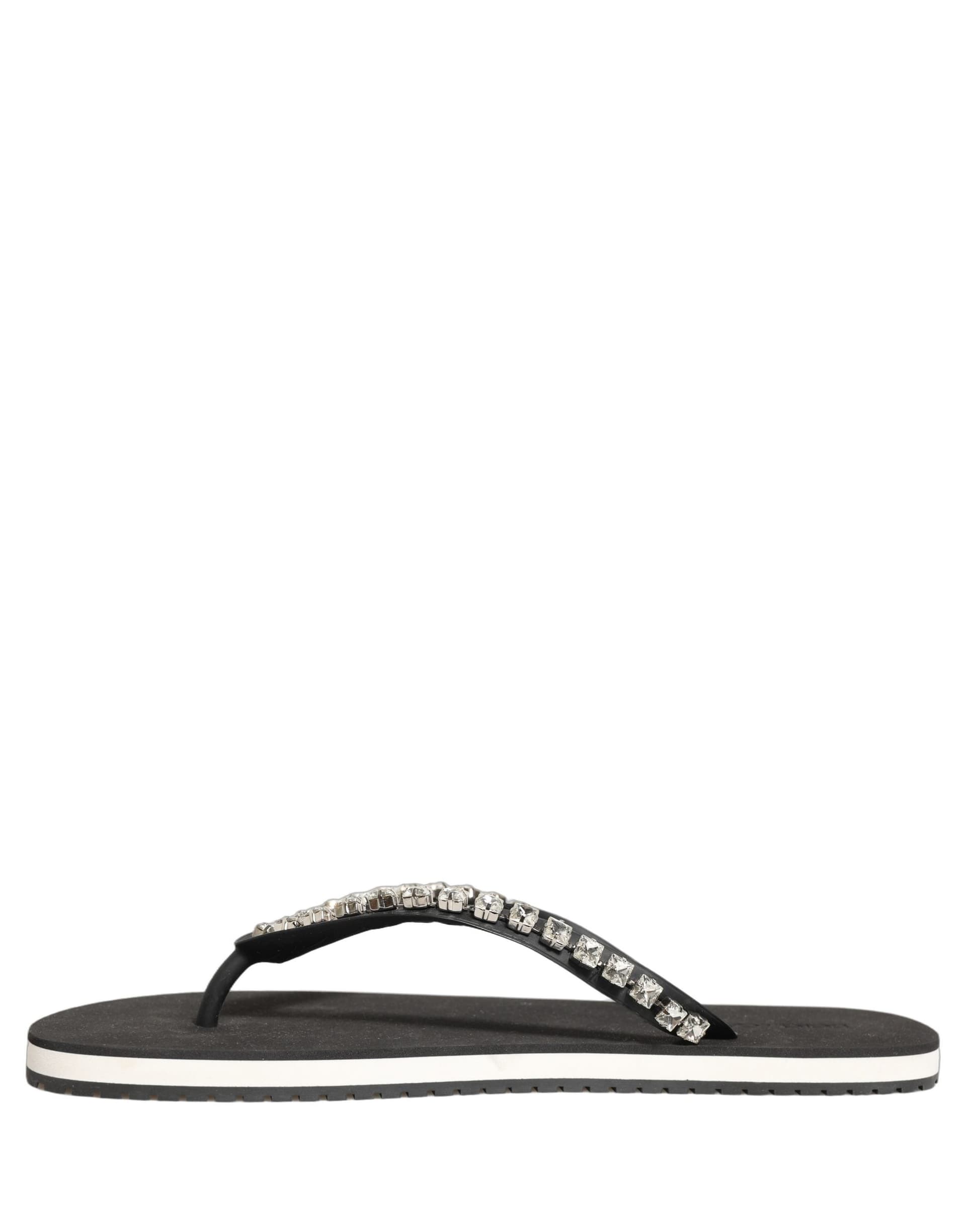 Dolce & Gabbana Black Embellished Rubber Flip Flops Men Shoes - 6