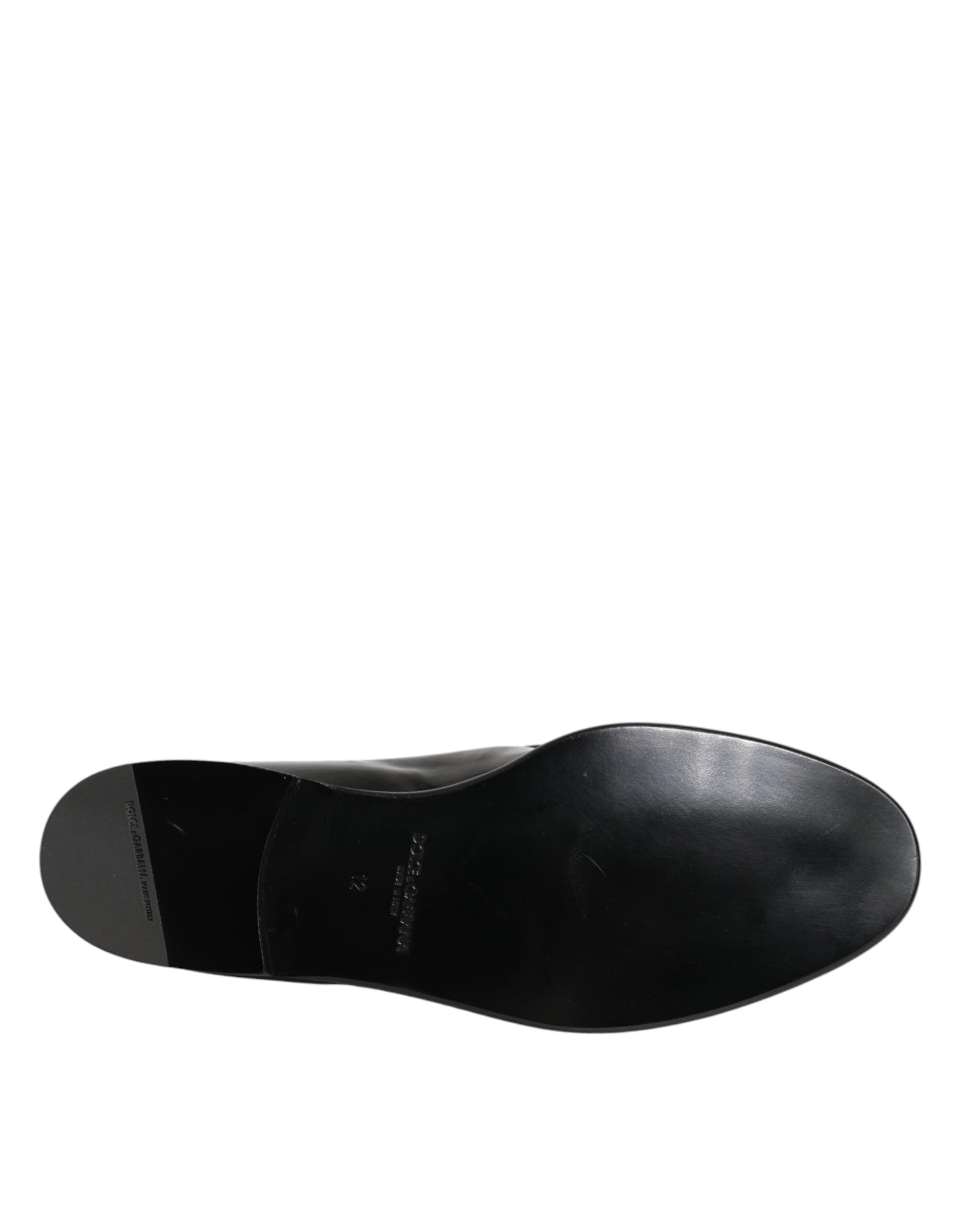 Dolce & Gabbana Black Leather Slip On Dress Men Loafers Shoes - 8